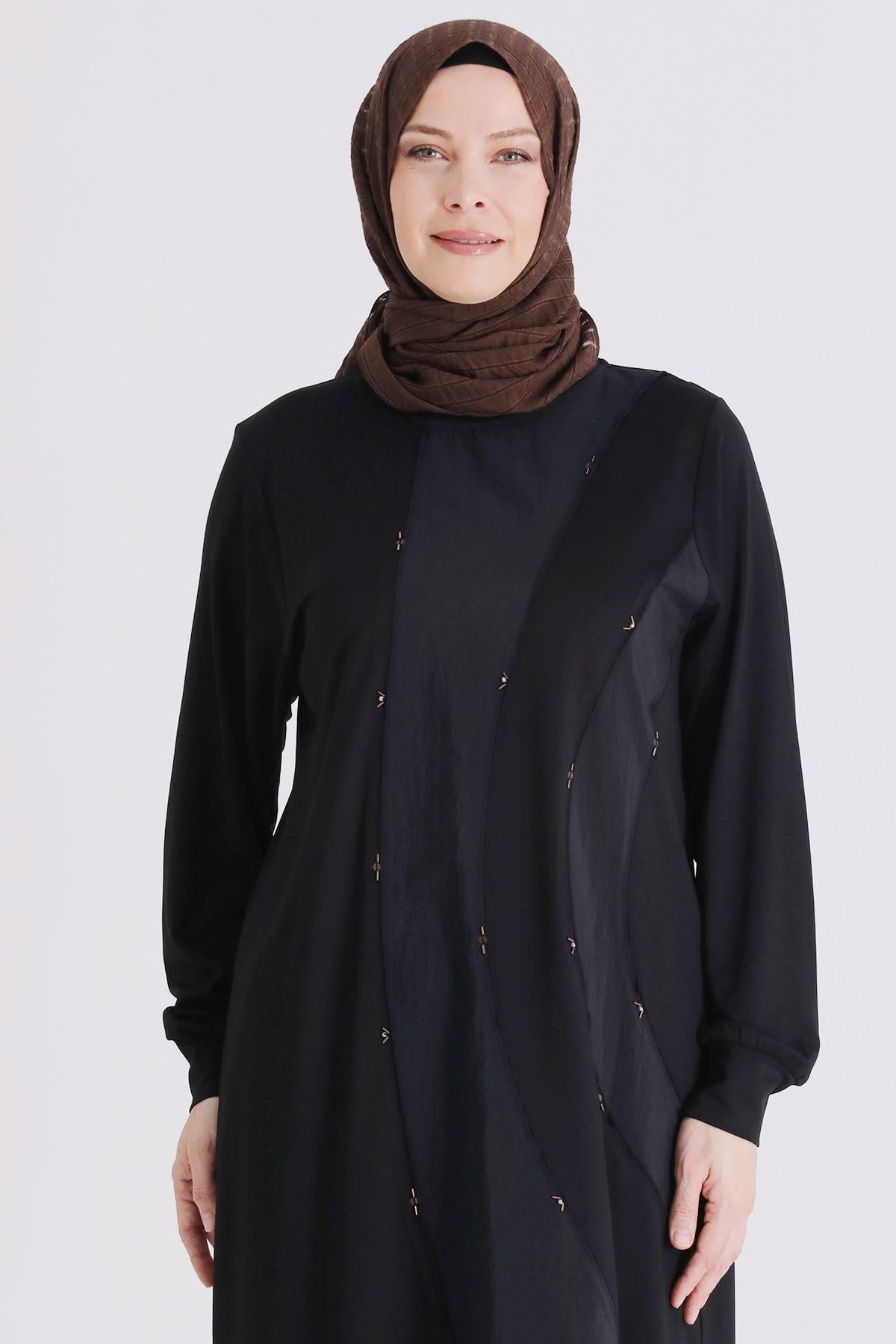 Behrem Büyük Beden Tesettür Tunik Siyah OTW2070