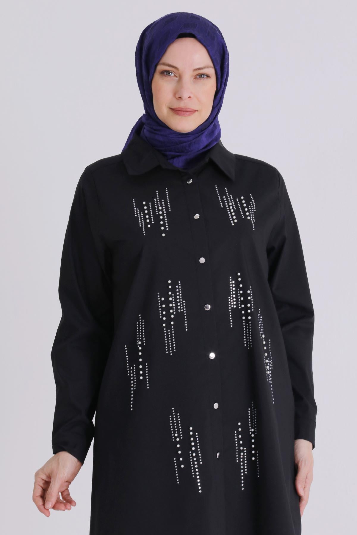 Behrem Büyük Beden Tesettür Tunik Siyah OTW2358