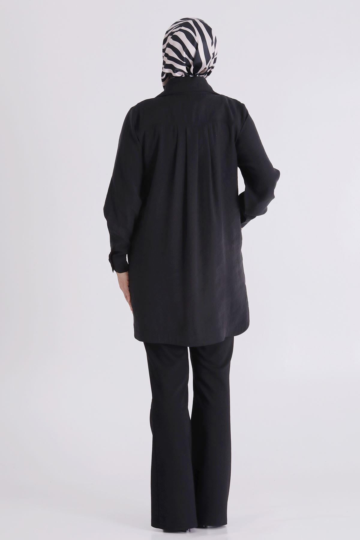 Behrem Büyük Beden Tesettür Tunik Siyah OTW23039