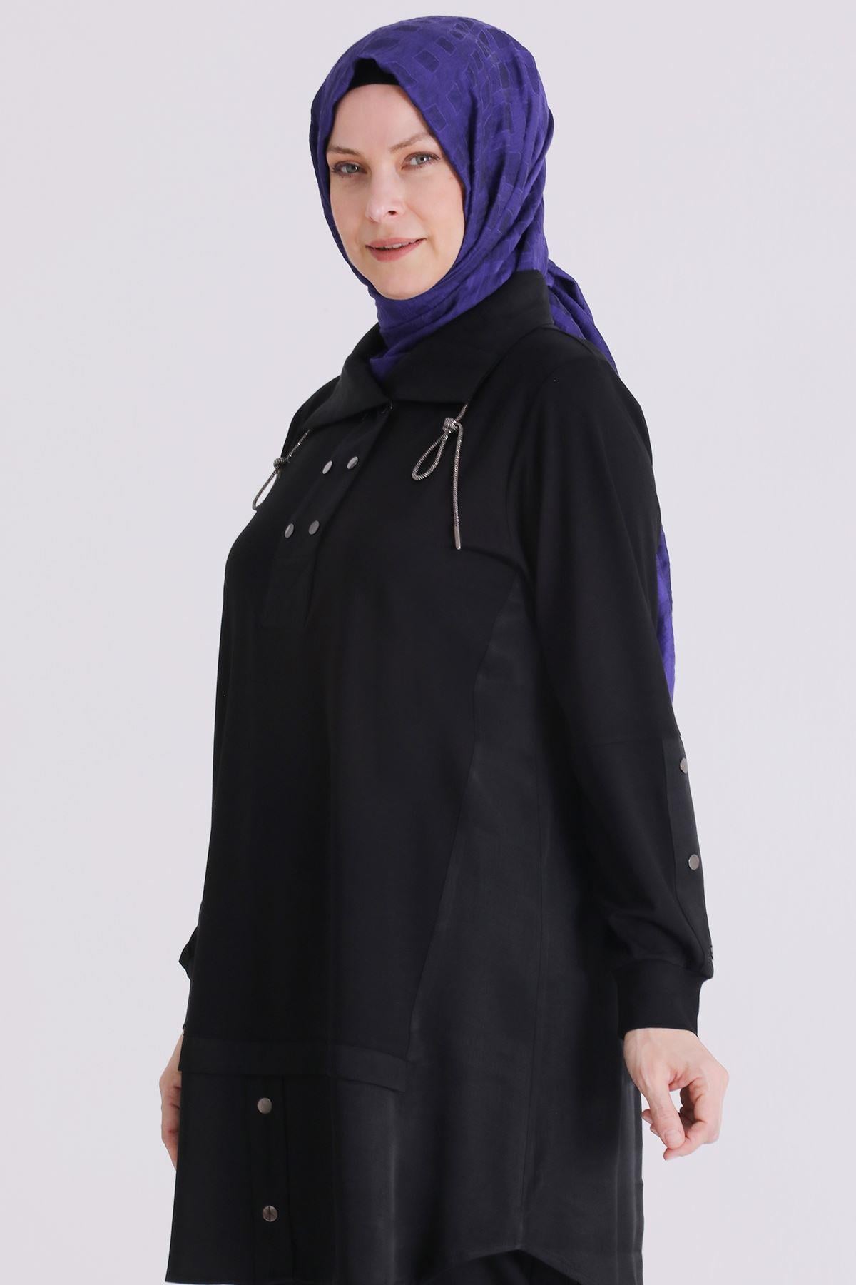 Behrem Büyük Beden Tesettür Tunik Siyah OTW20136