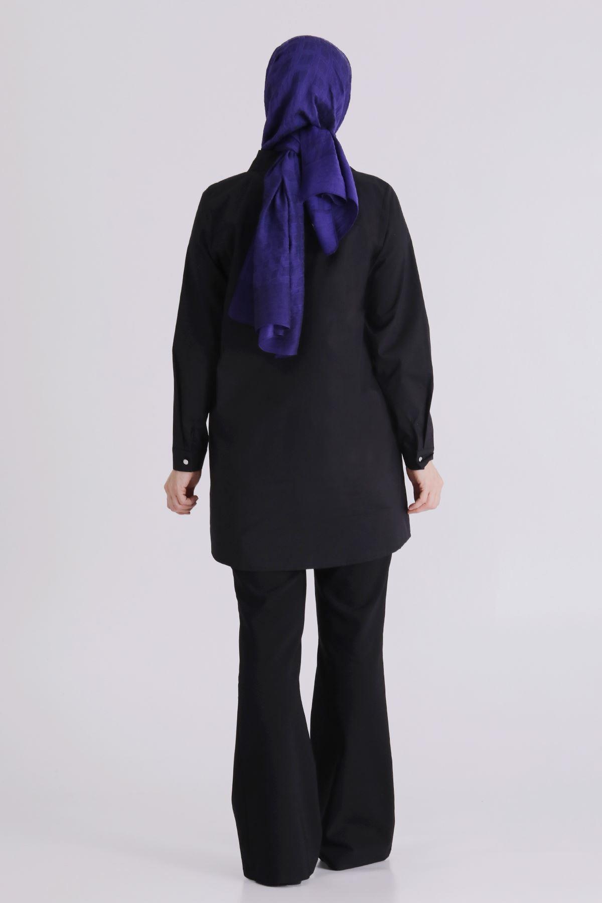 Behrem Büyük Beden Tesettür Tunik Siyah OTW2358