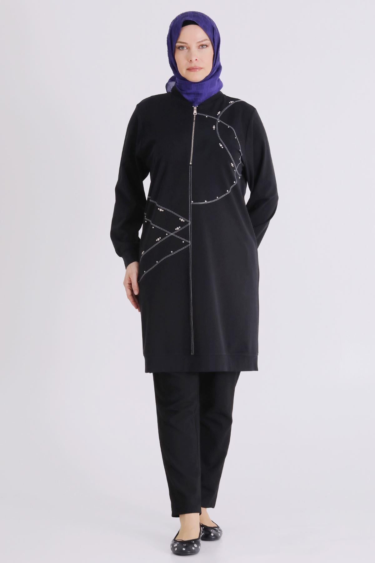 Behrem Büyük Beden Tesettür Tunik Siyah OTW20141