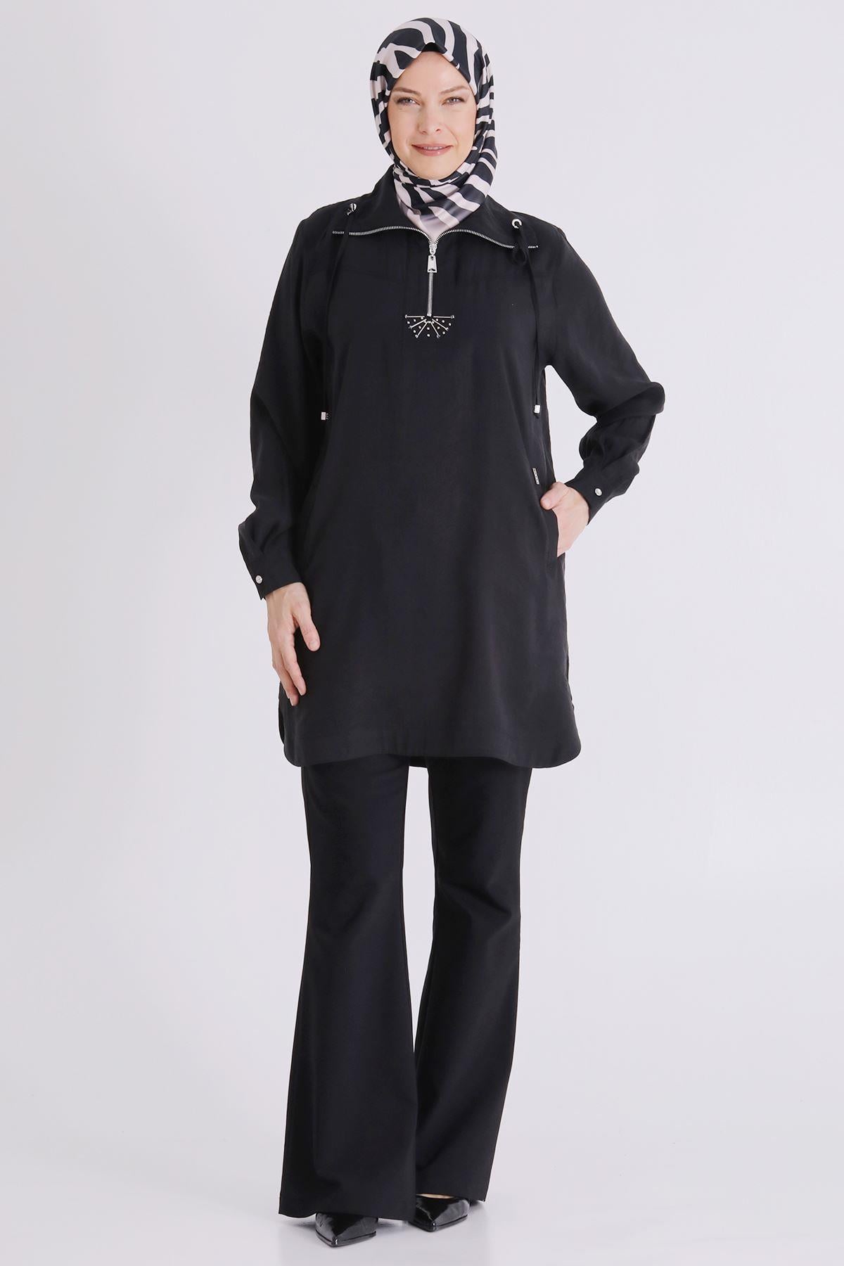 Behrem Büyük Beden Tesettür Tunik Siyah OTW23039