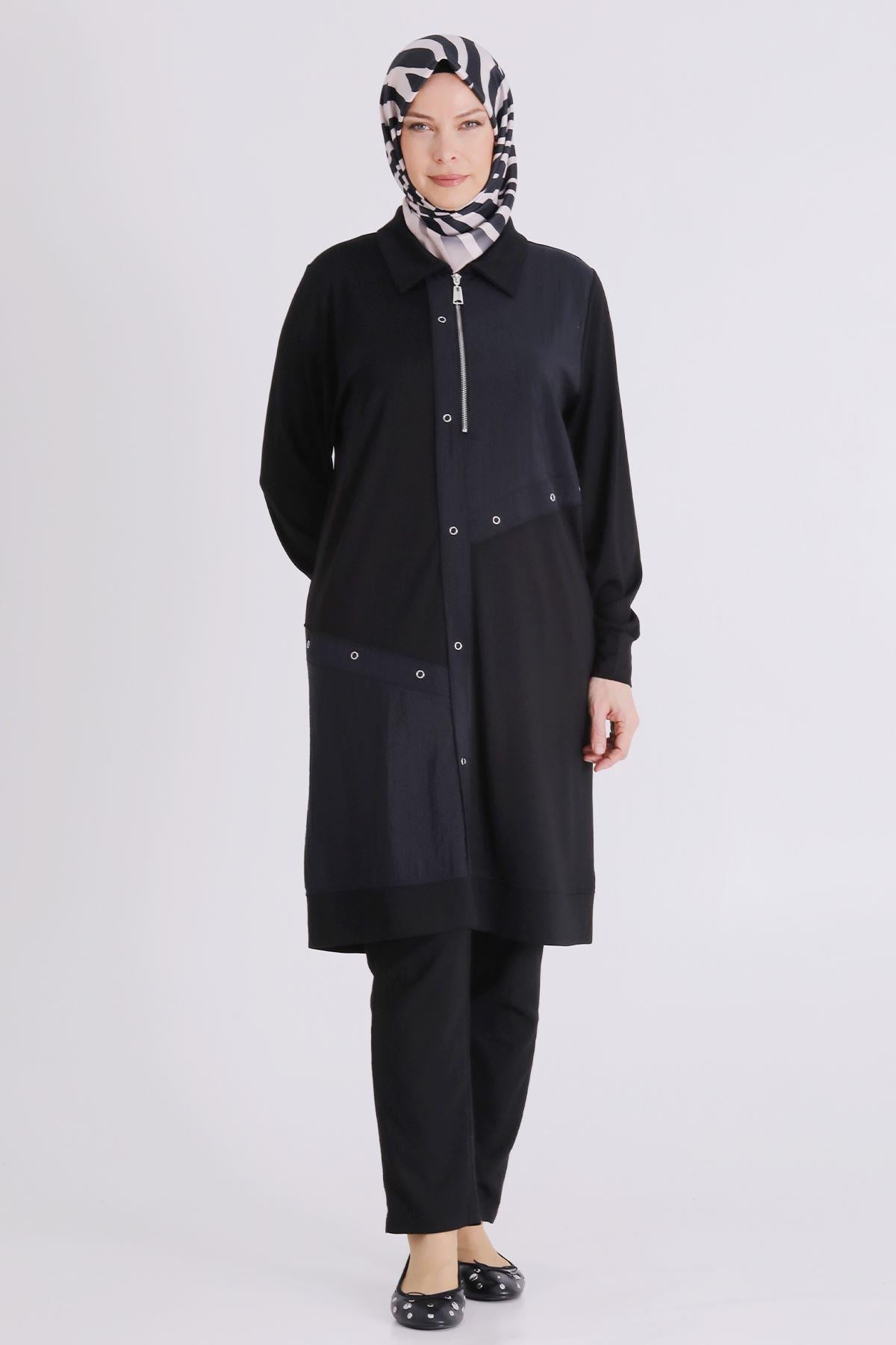 Behrem Büyük Beden Tesettür Tunik Siyah OTW2071