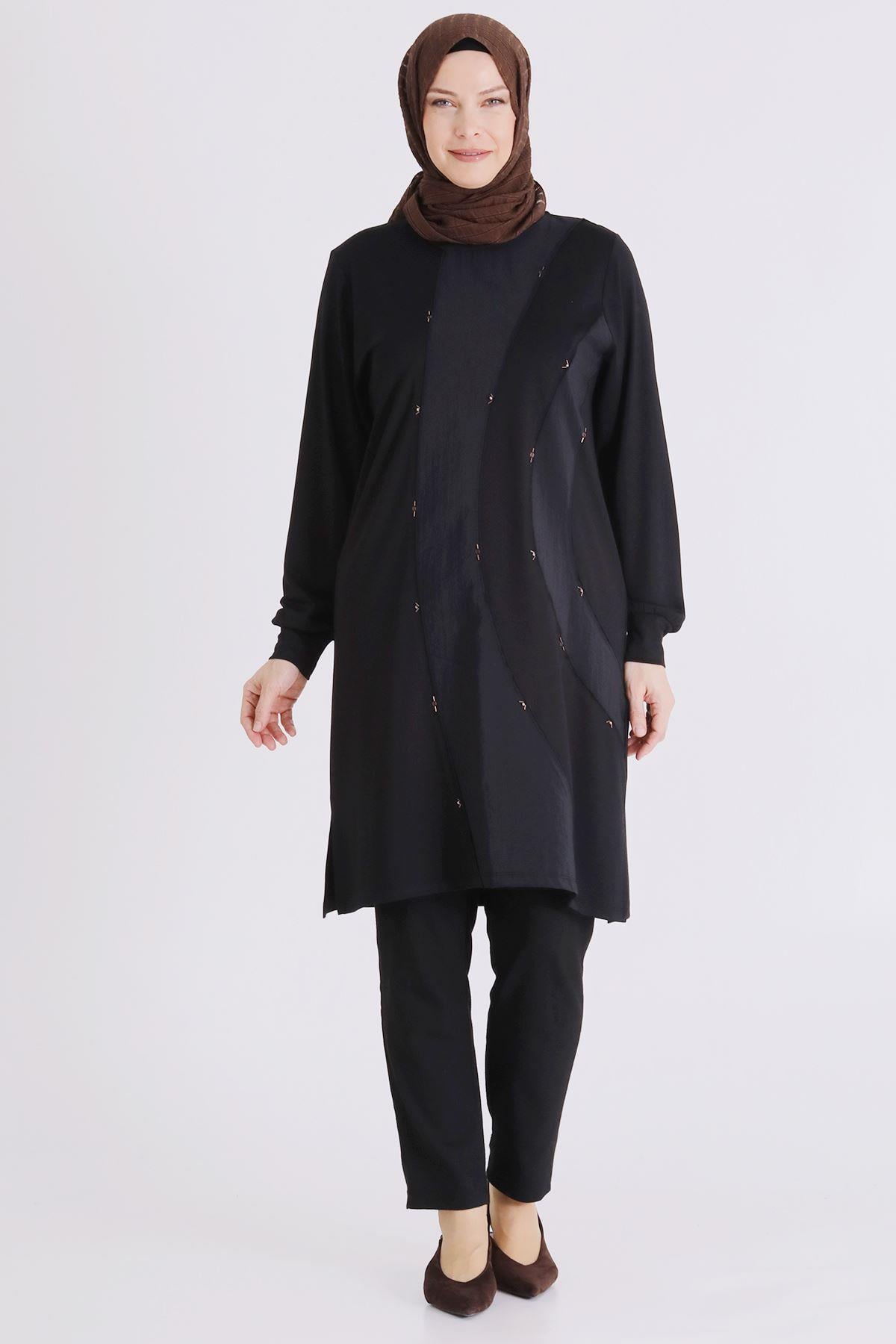 Behrem Büyük Beden Tesettür Tunik Siyah OTW2070
