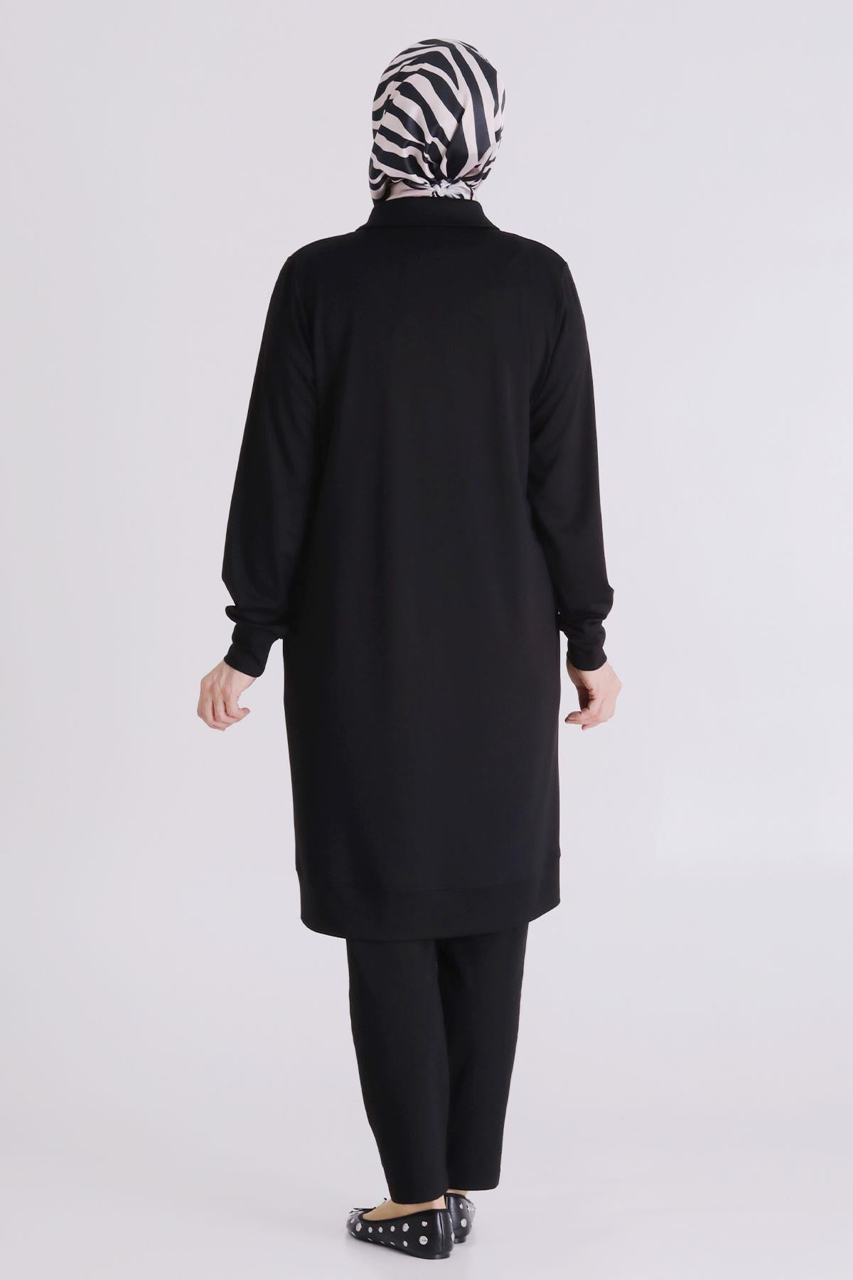 Behrem Büyük Beden Tesettür Tunik Siyah OTW2071