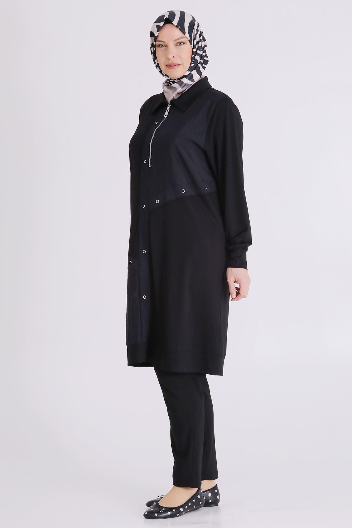 Behrem Büyük Beden Tesettür Tunik Siyah OTW2071