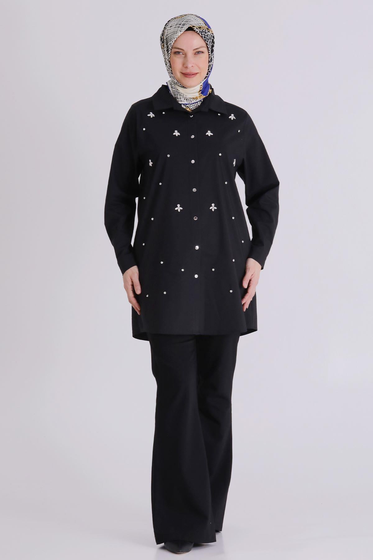 Behrem Büyük Beden Tesettür Tunik Siyah OTW2357