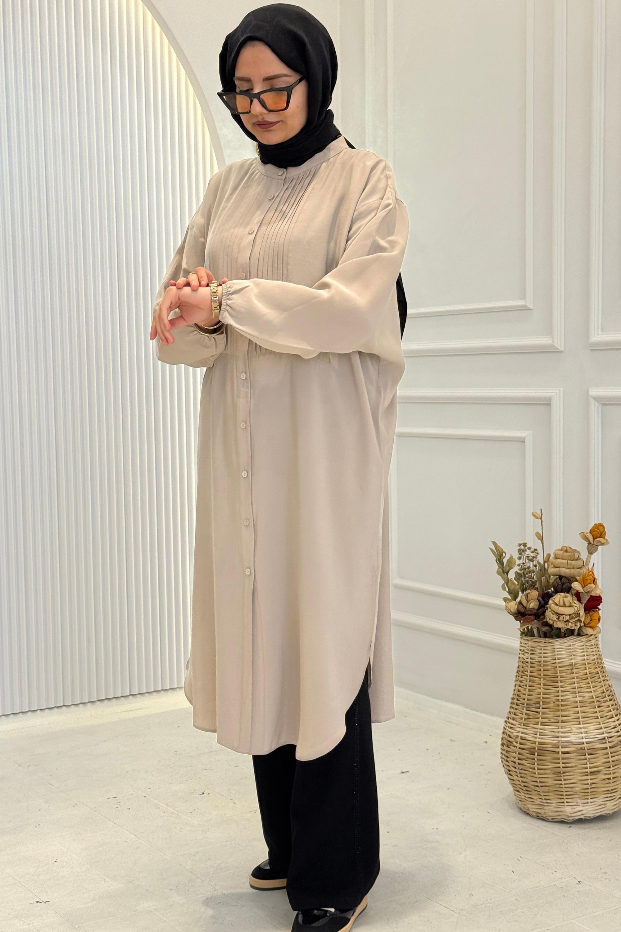 Behrem Büyük Beden Tesettür Tunik Taş OTW2356