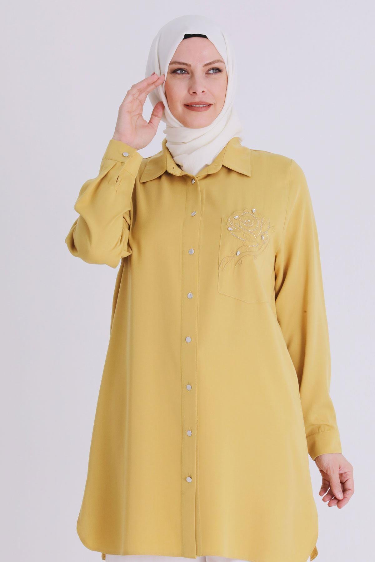 Behrem Büyük Beden Tunik Safran OTW2354