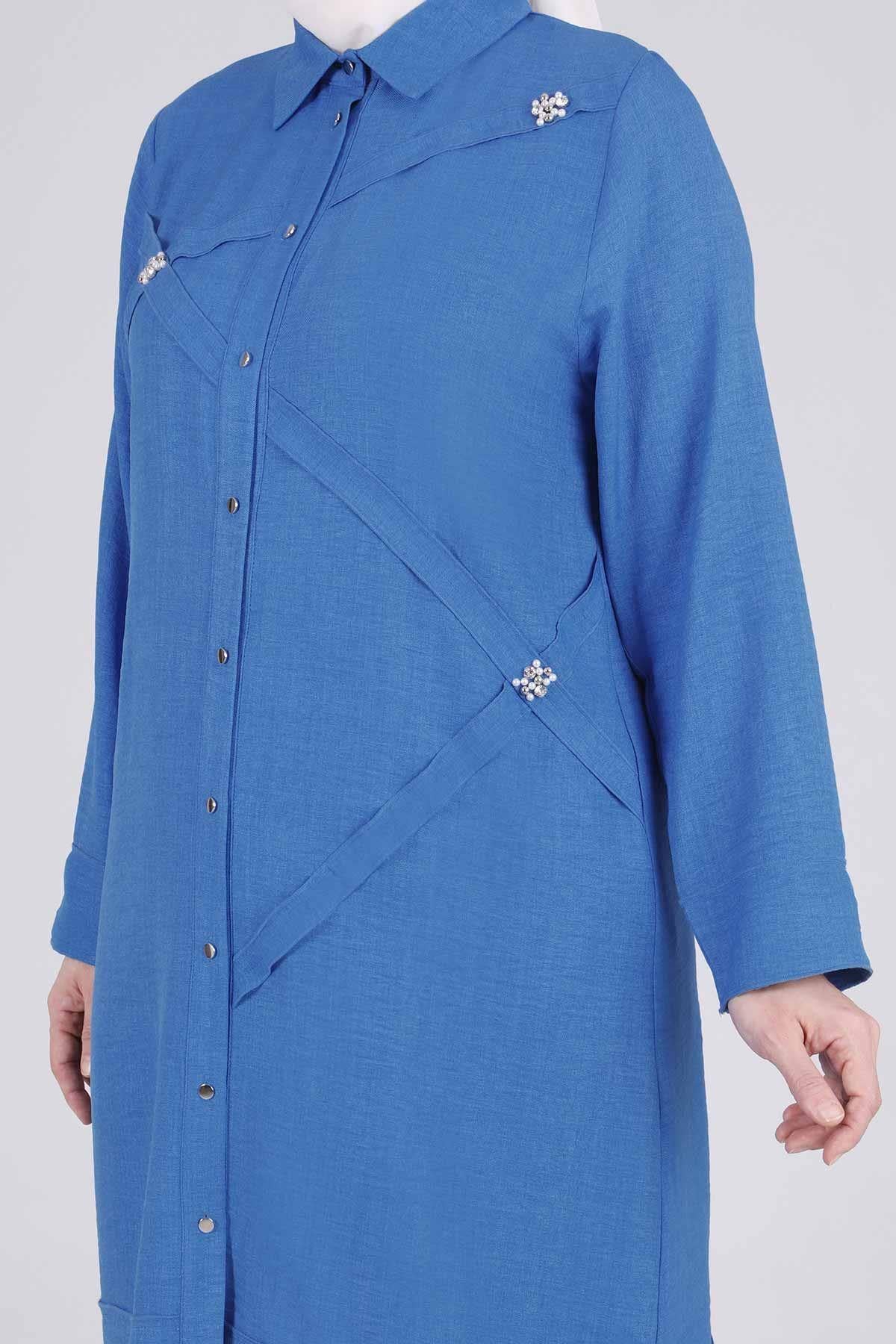 Behrem Büyük Beden Tunik Saks OTW2335