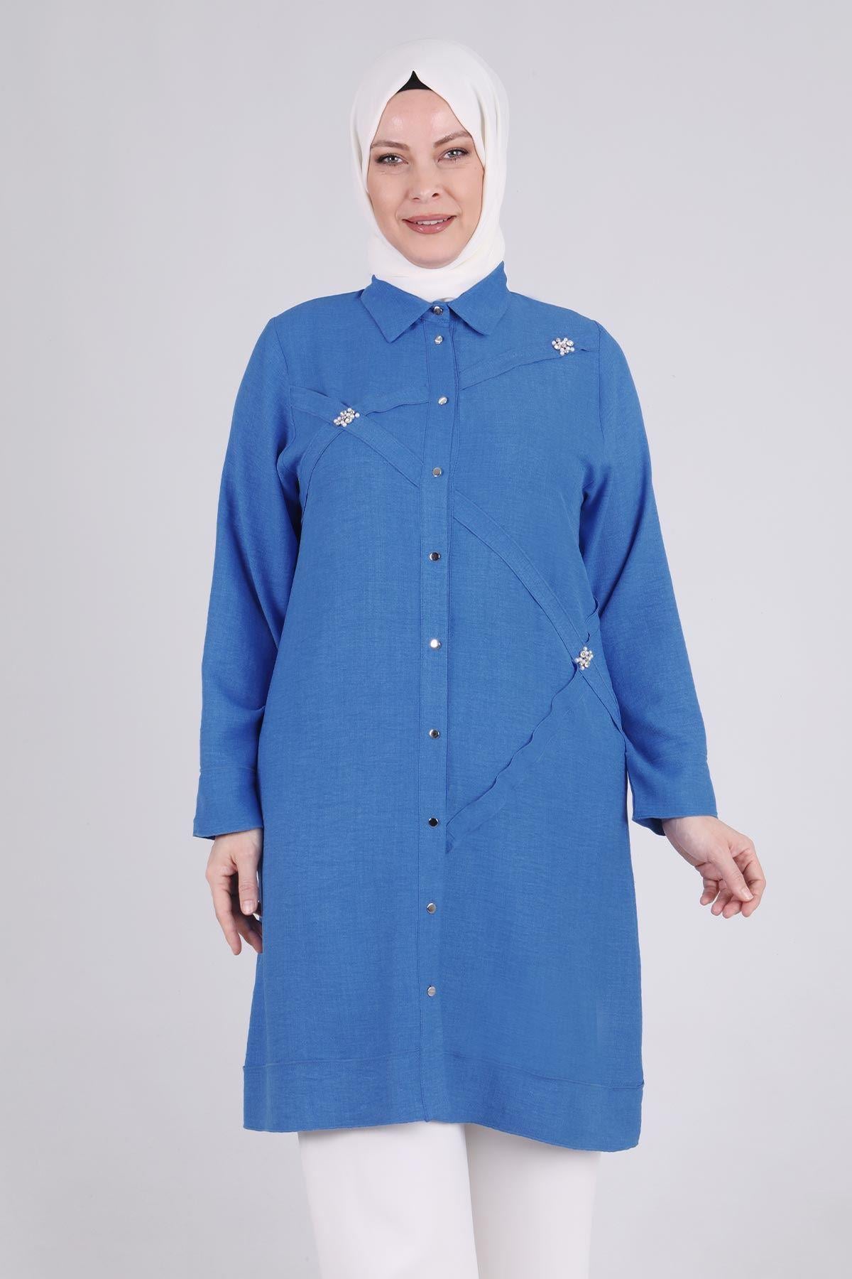 Behrem Büyük Beden Tunik Saks OTW2335