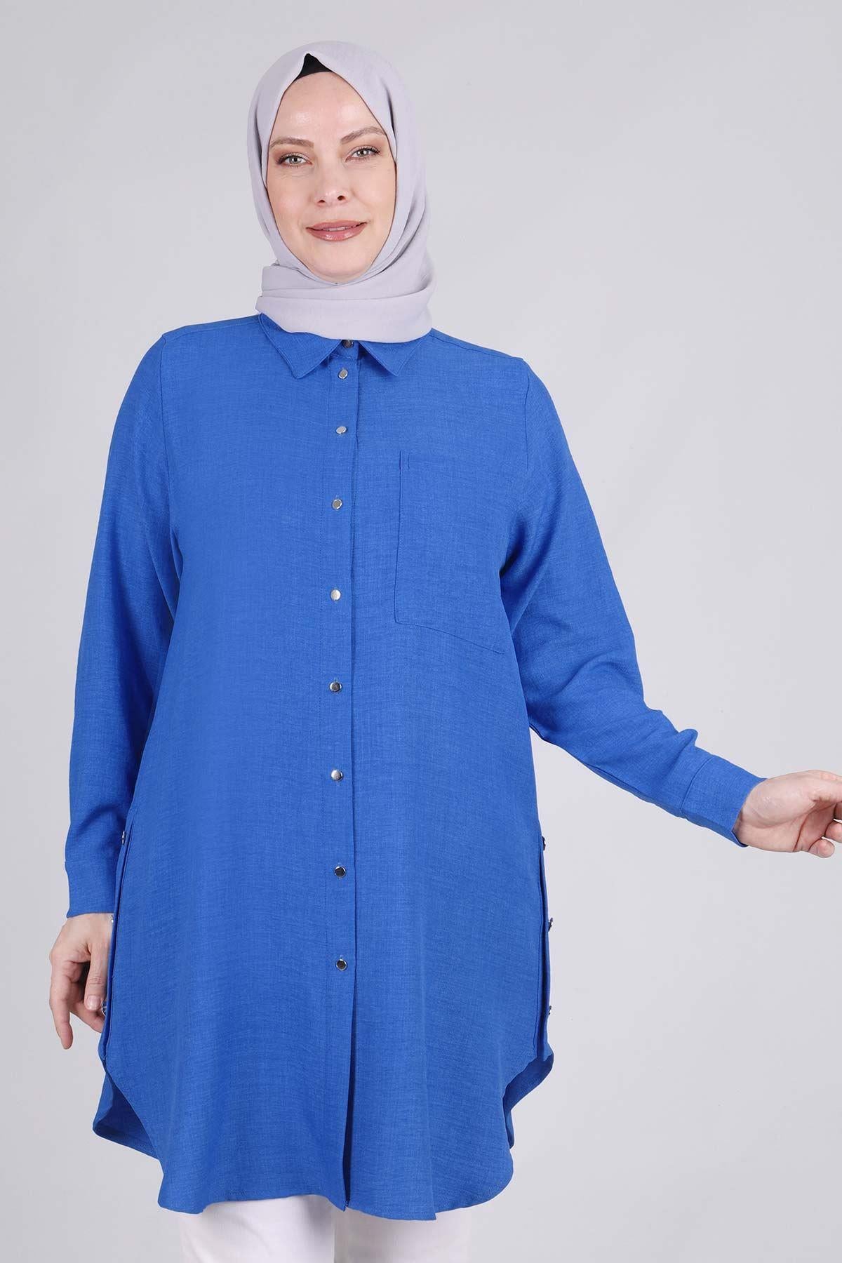 Behrem Büyük Beden Tunik Saks OTW2336