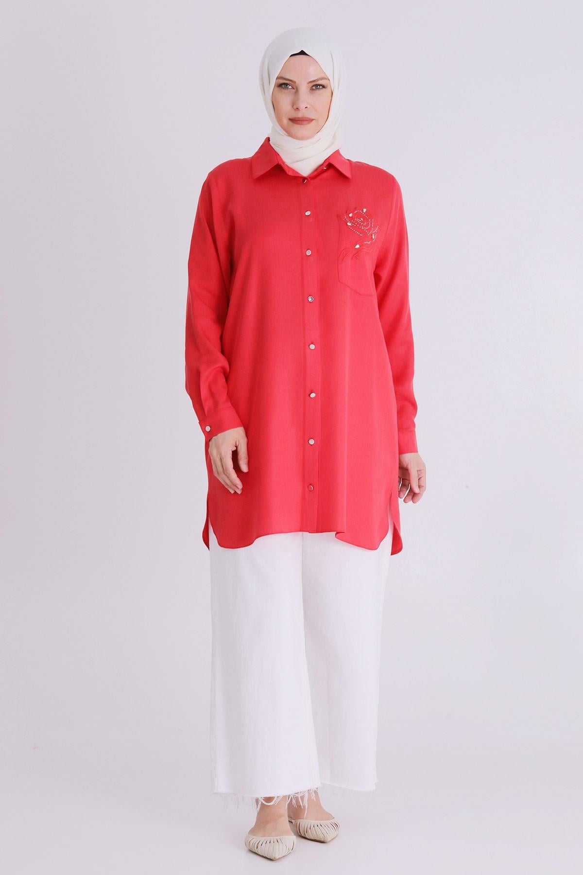 Behrem Büyük Beden Tunik Scarlet OTW2354