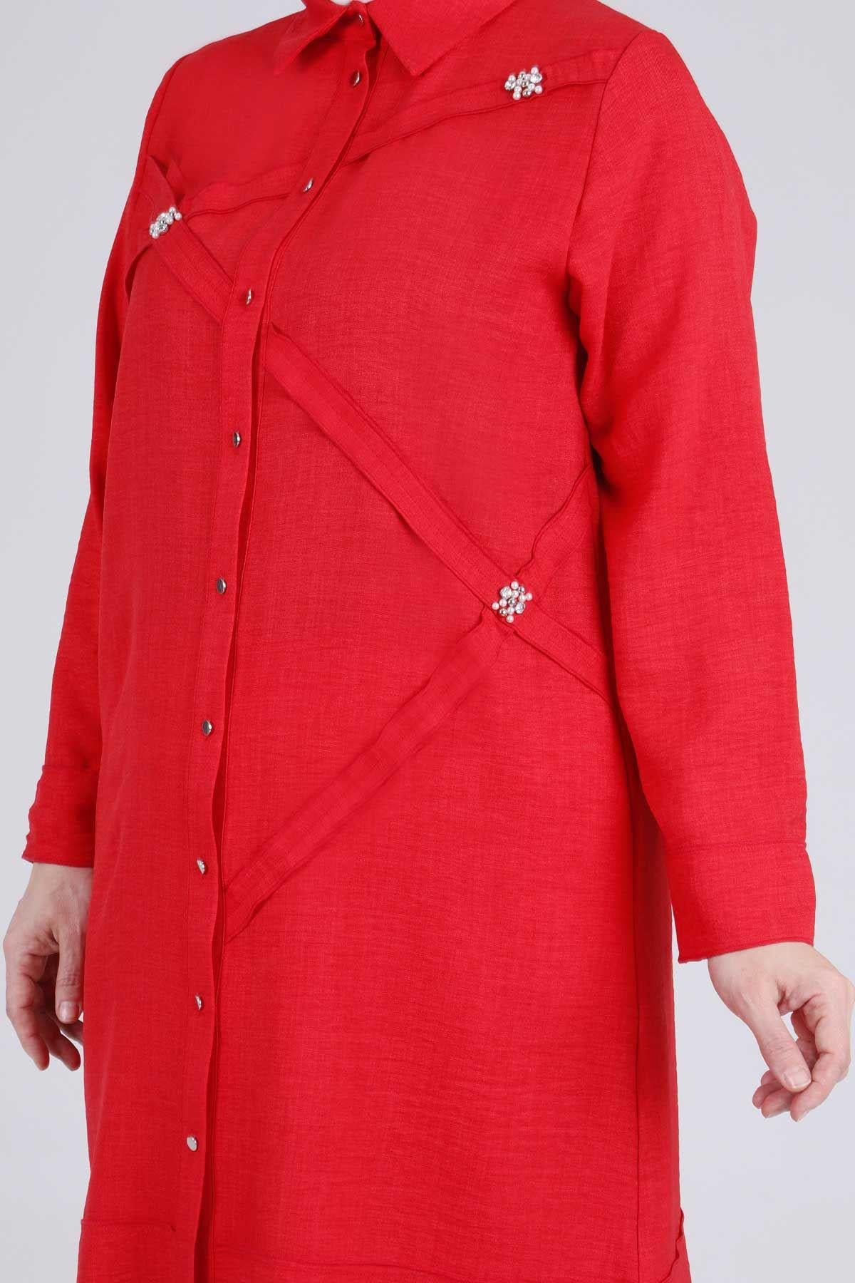 Behrem Büyük Beden Tunik Scarlet OTW2335