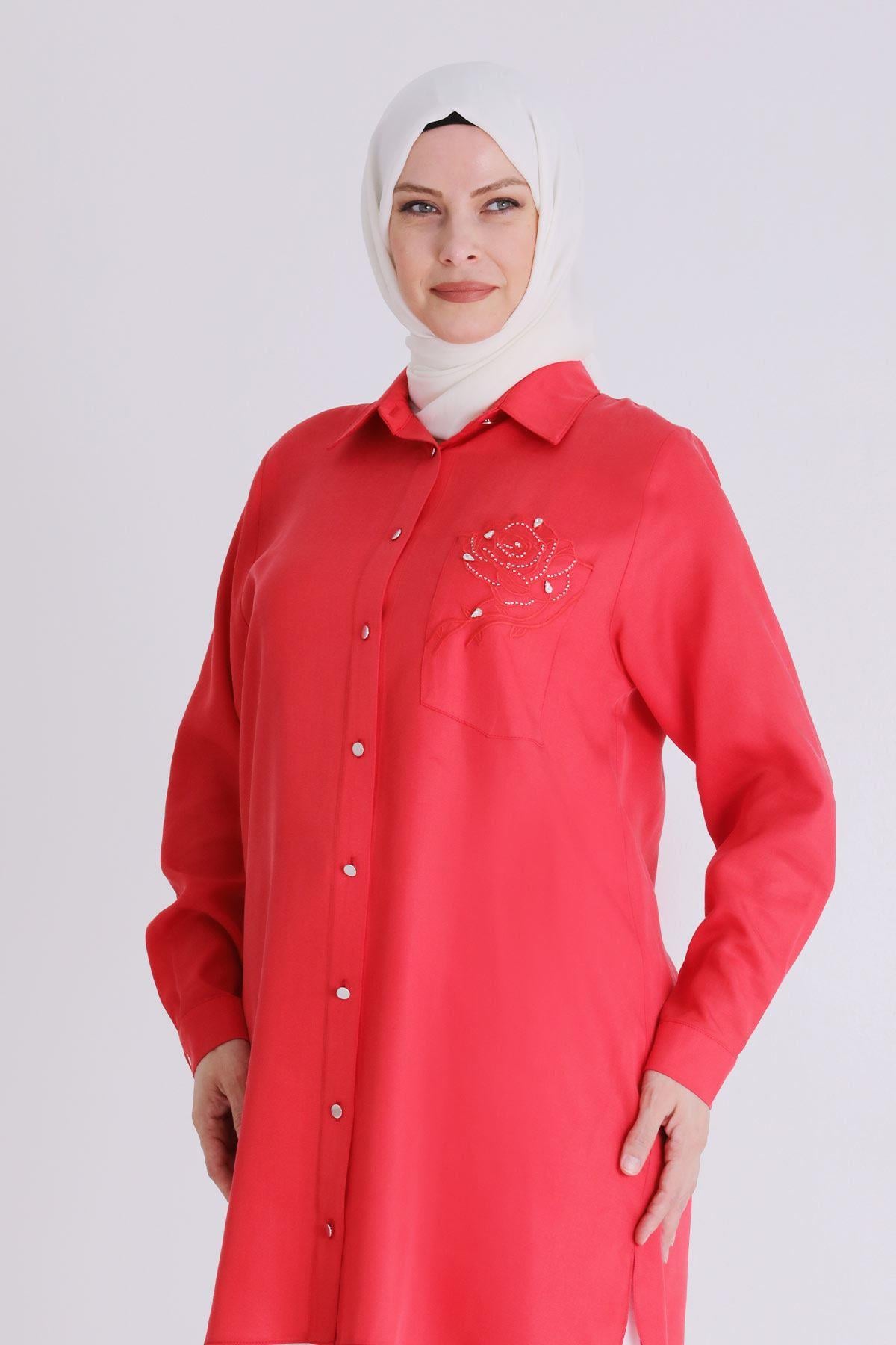 Behrem Büyük Beden Tunik Scarlet OTW2354