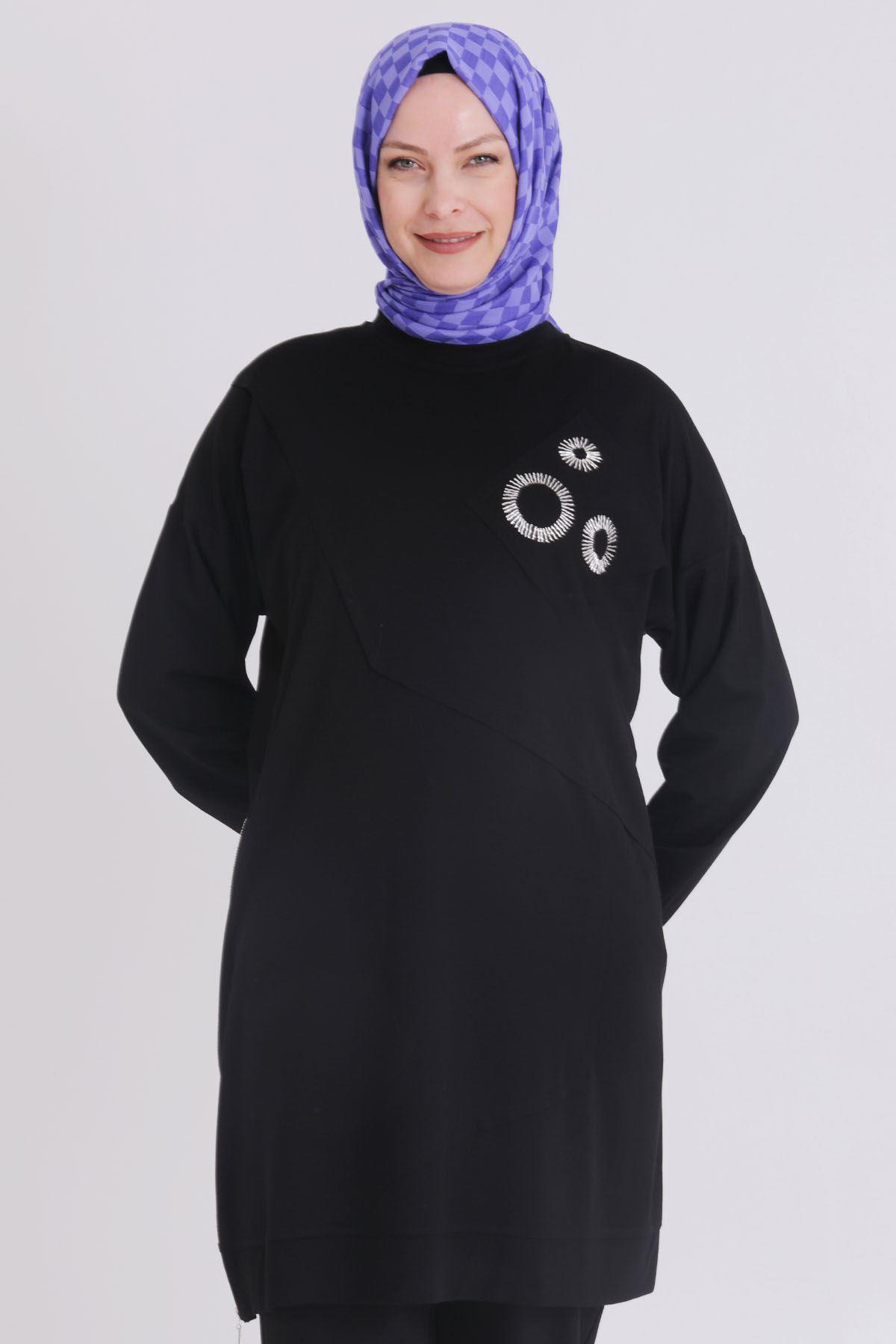 Behrem Büyük Beden Tunik Siyah OTW20115