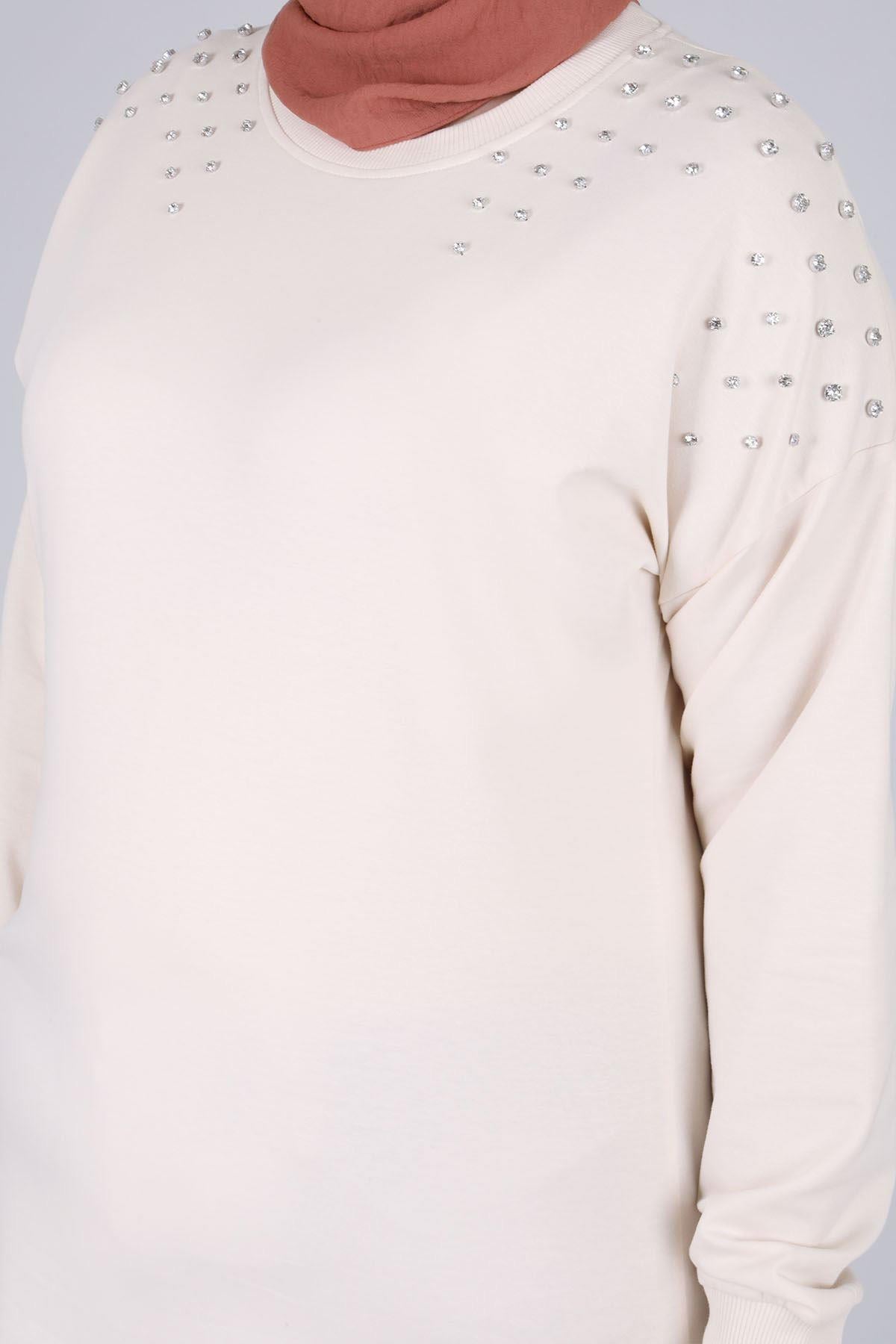 Behrem Büyük Beden Tunik Vanilya OTW2044