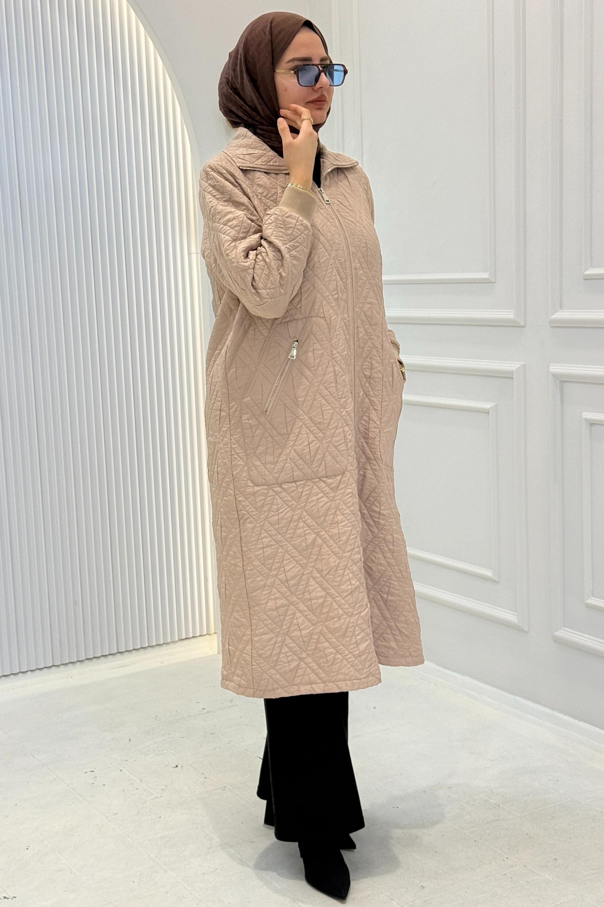 Behrem Cepli Fermuarlı Kapitone Büyük Beden Kap Stone OTW2551