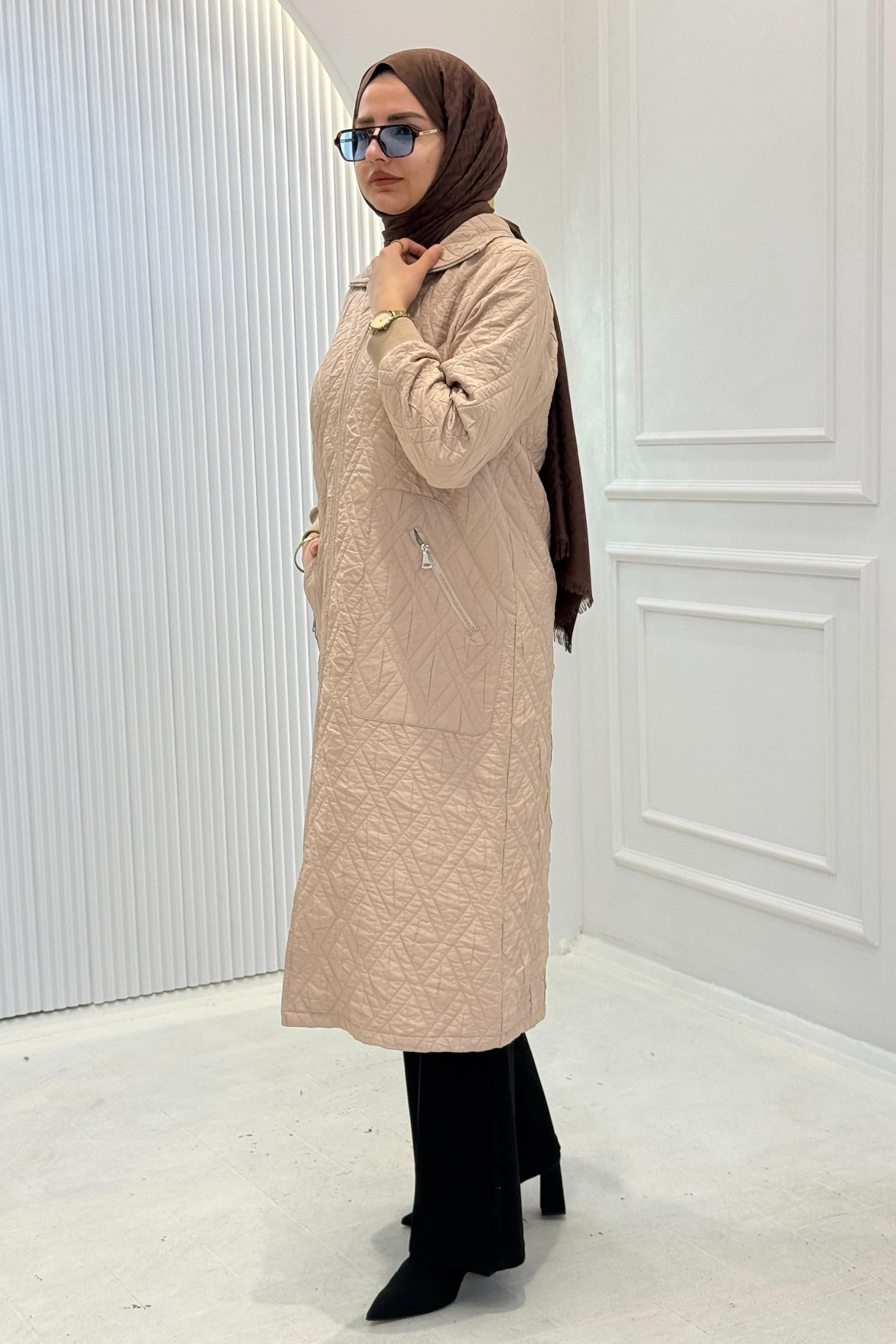 Behrem Cepli Fermuarlı Kapitone Büyük Beden Kap Stone OTW2551