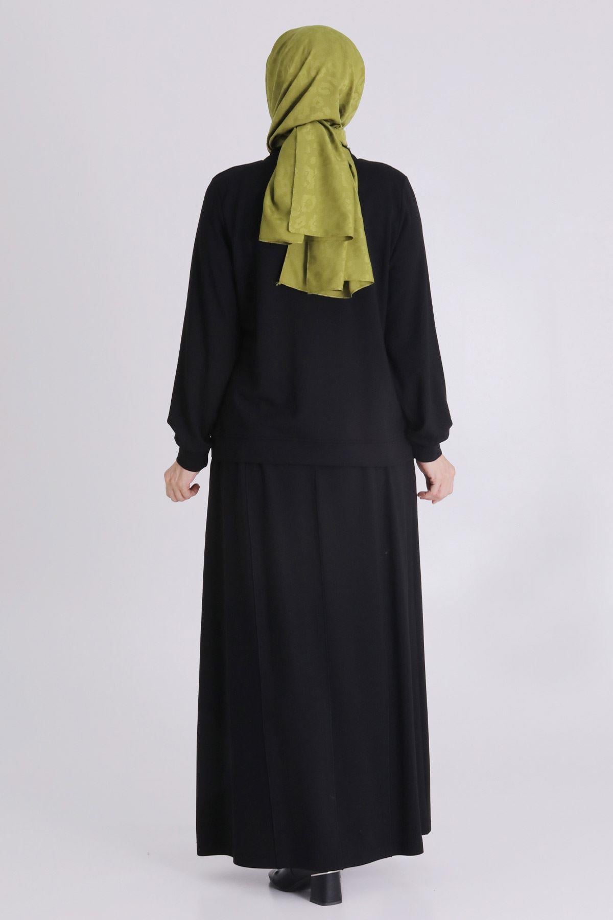 Behrem Fermuarlı Deri Görünümlü Etekli Takım Siyah OTW35137