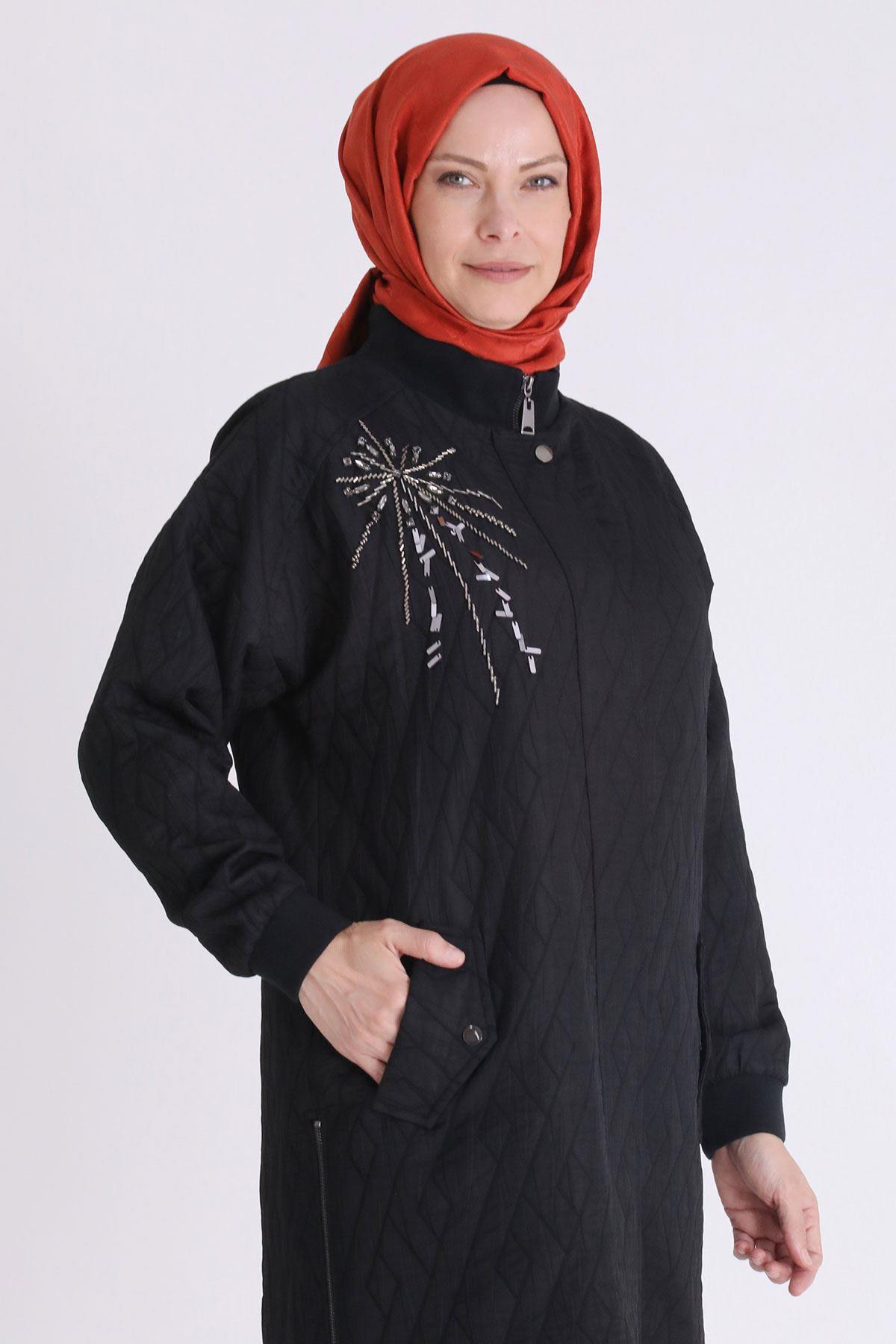 Behrem Nakış İşlemeli Spor Tarz Büyük Beden Kapitone Kap Siyah OTW25134