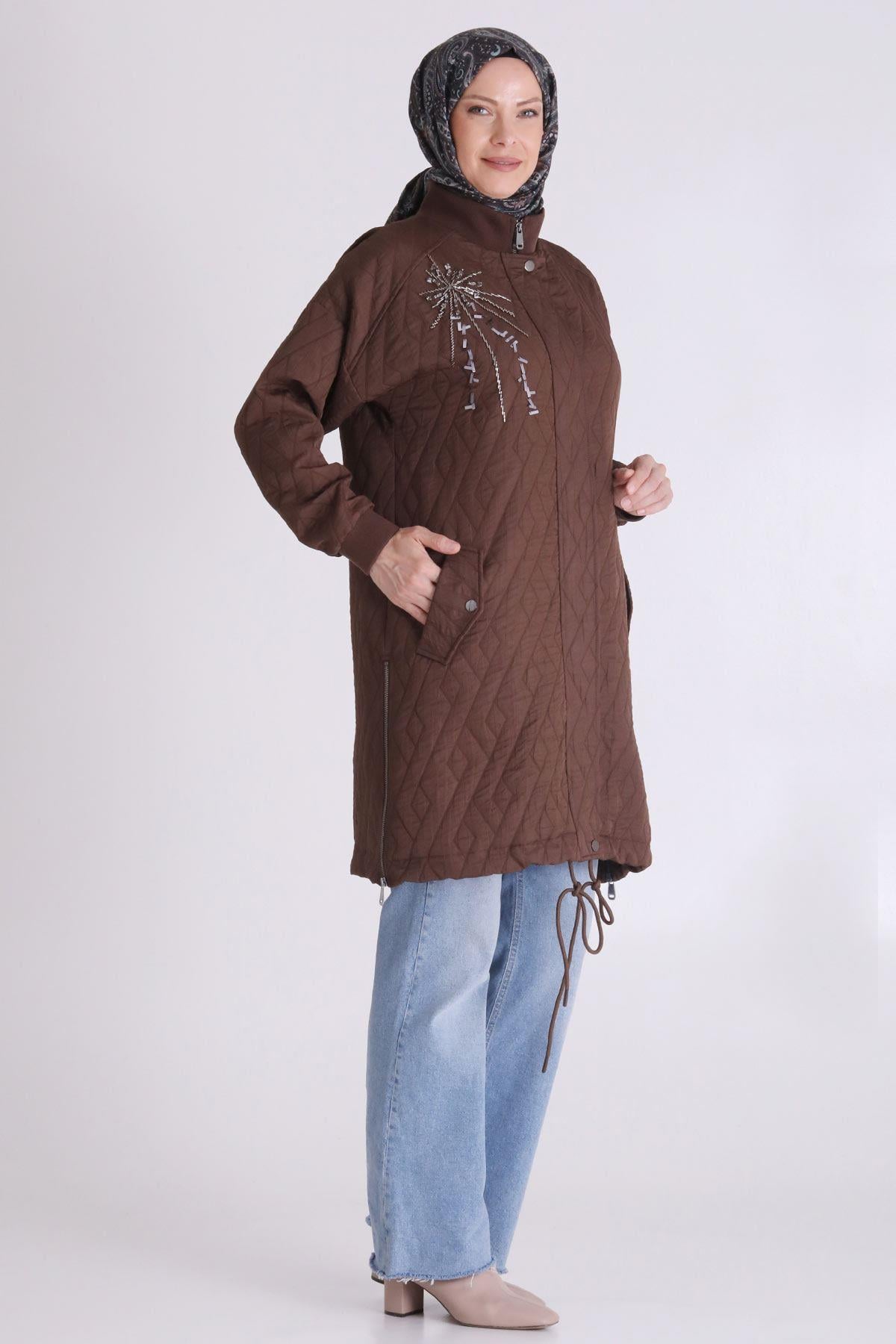 Behrem Nakış İşlemeli Spor Tarz Büyük Beden Kapitone Kap Kakao OTW25134