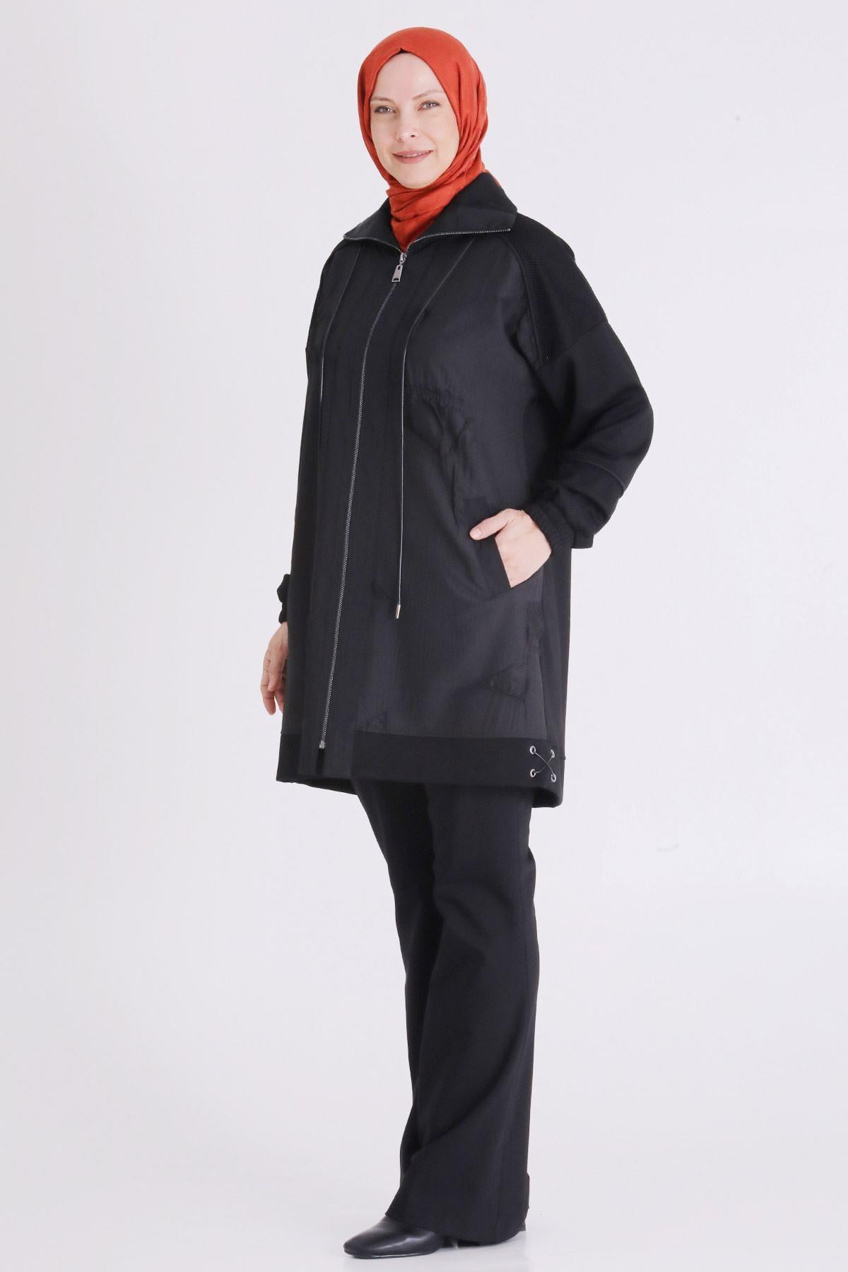 Behrem Spor Çizgili Modern Tasarım Kap Siyah OTW25140