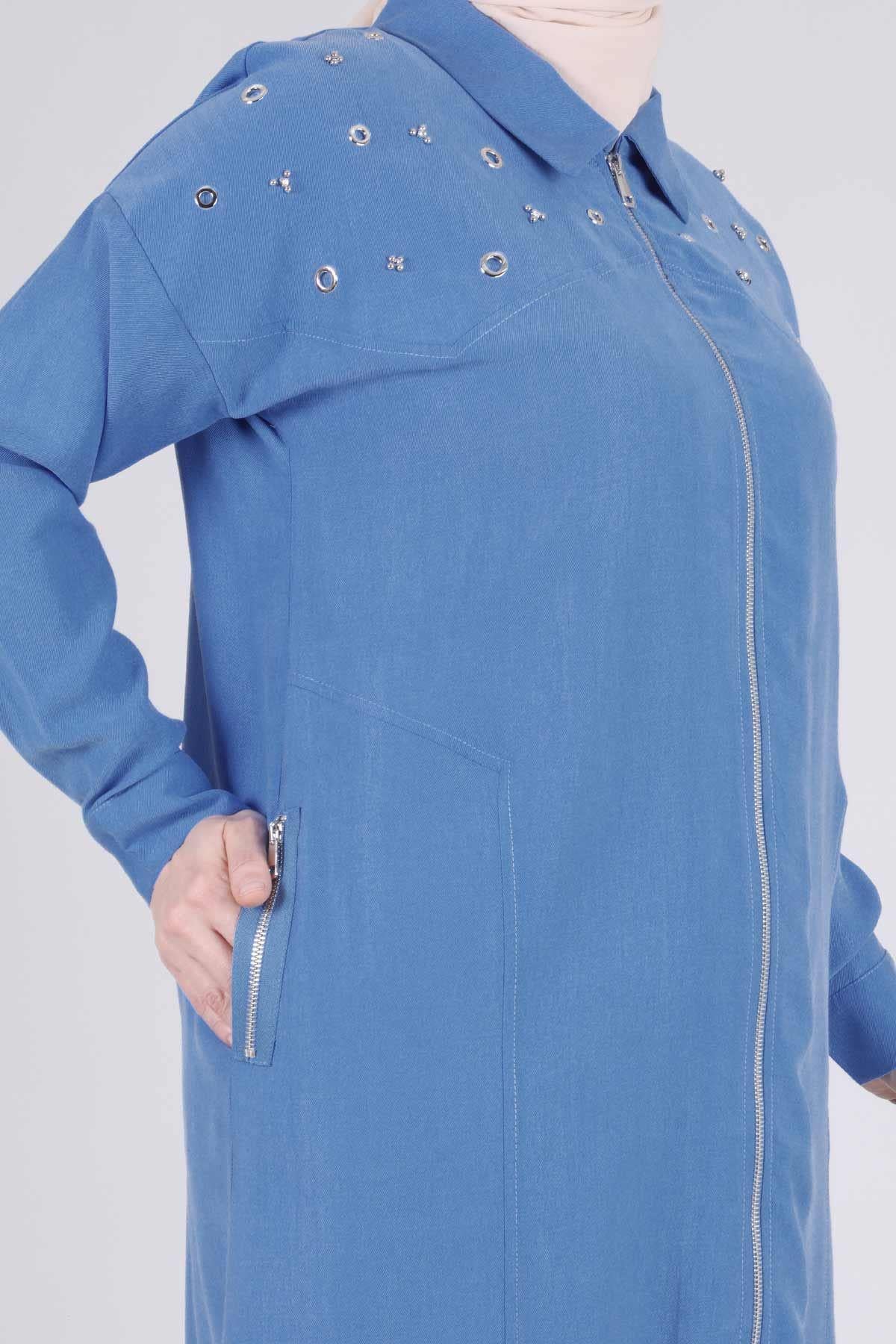 Behrem Taşlı Fermuarlı Kap İndigo OTW28057