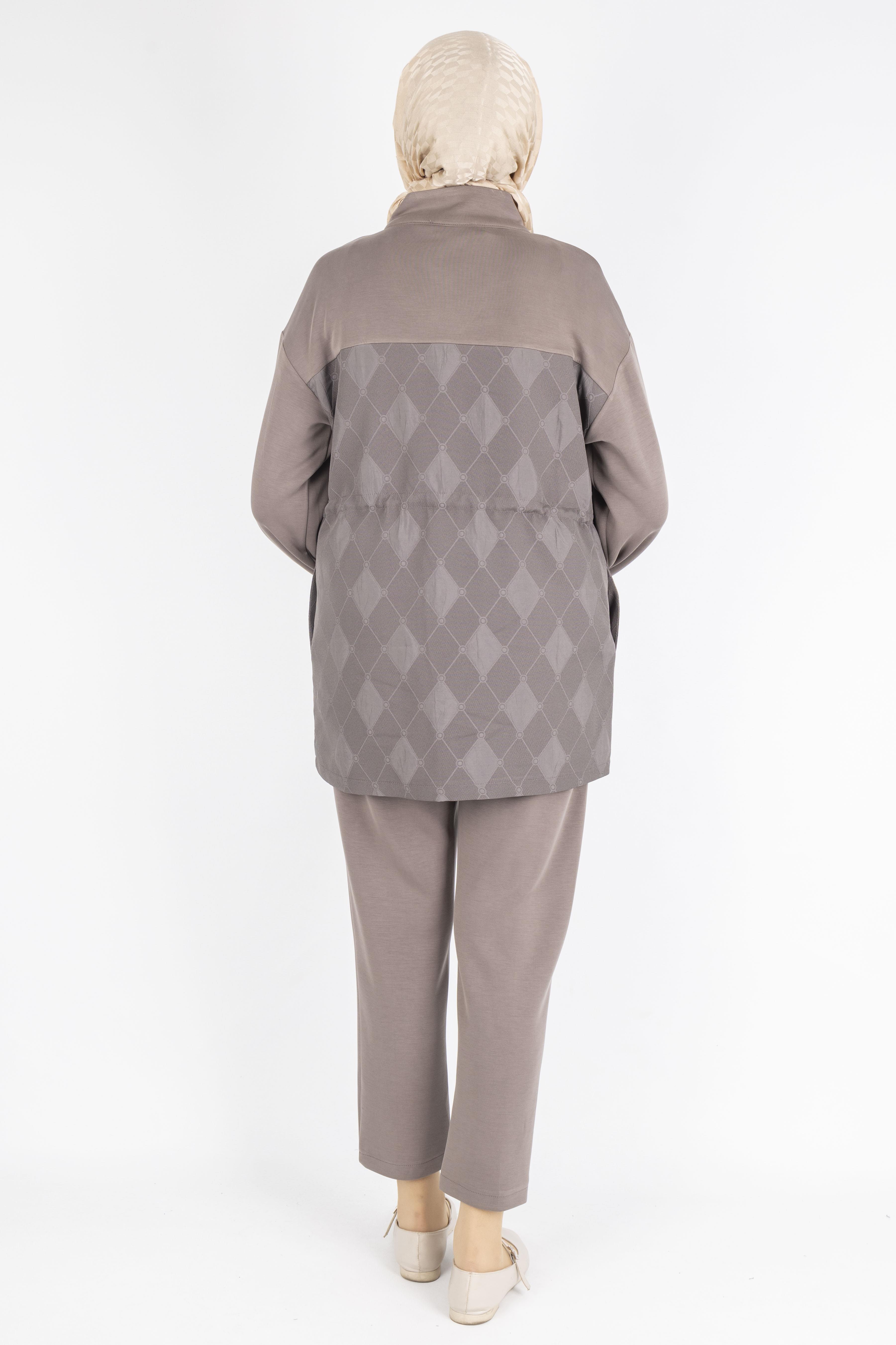 Bel Büzgülü Modern Tasarım Tesettür Takım Kahve OTW8584