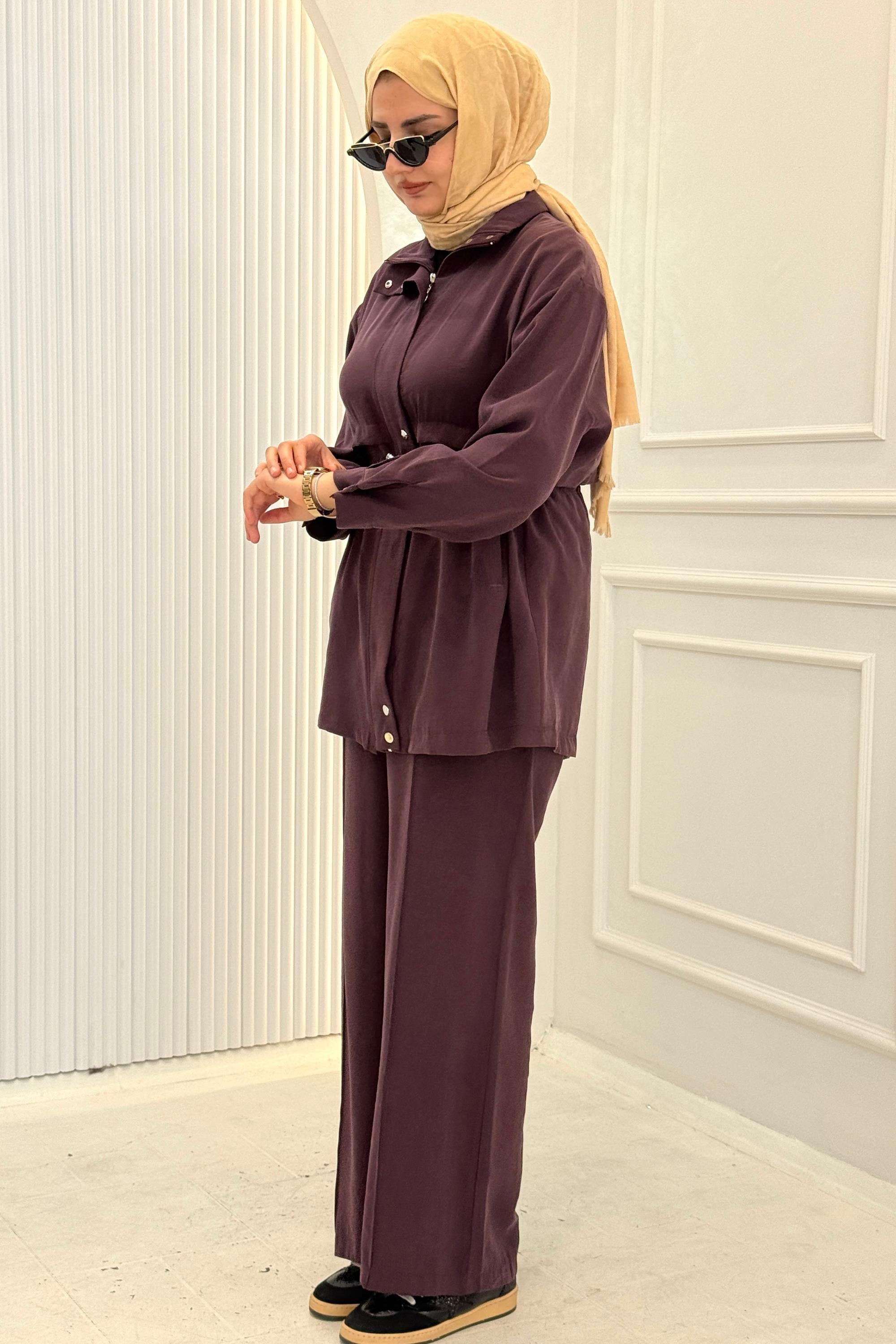 Beli Bağlamalı Pantolonlu Takım Mürdüm OTW73071