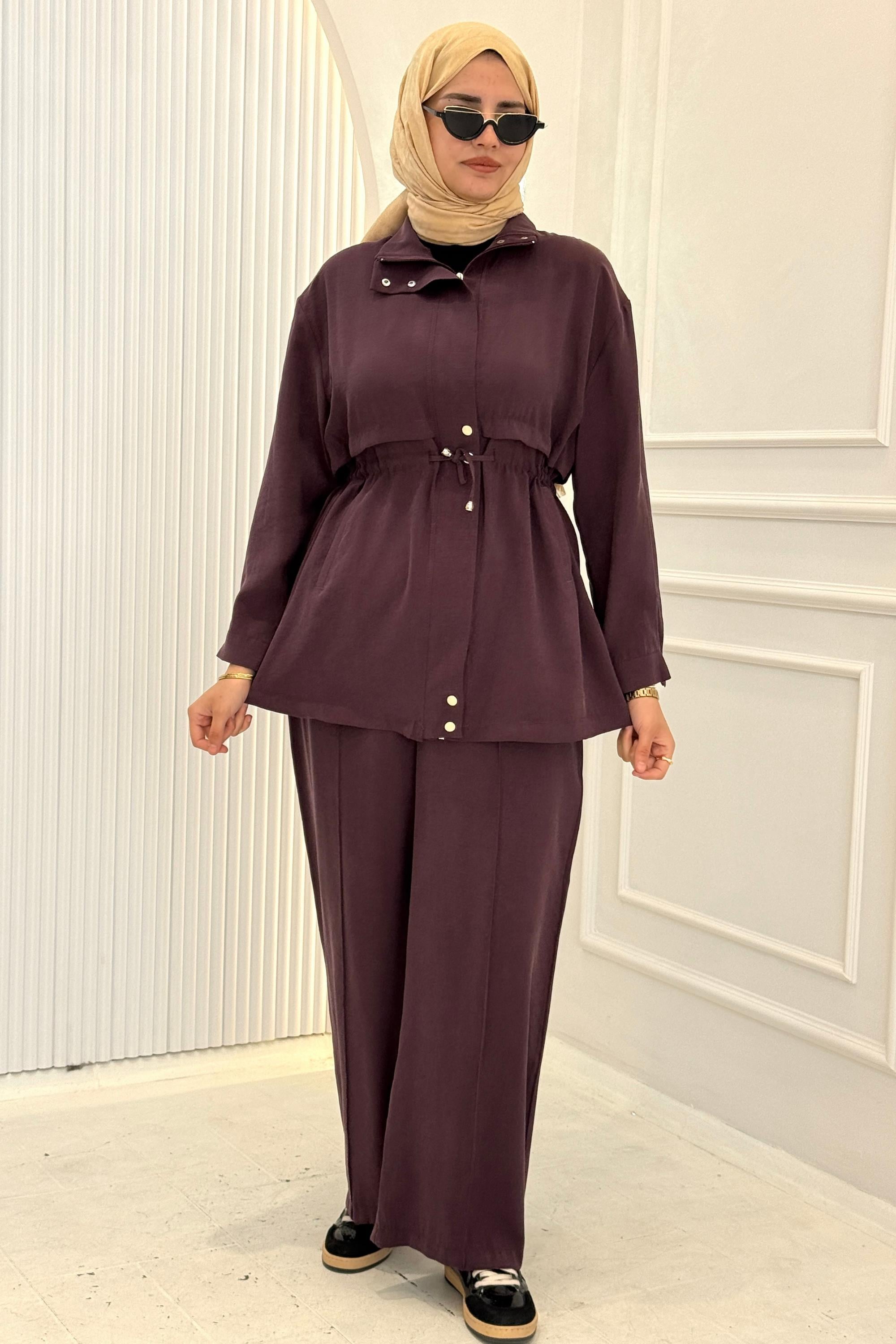 Beli Bağlamalı Pantolonlu Takım Mürdüm OTW73071
