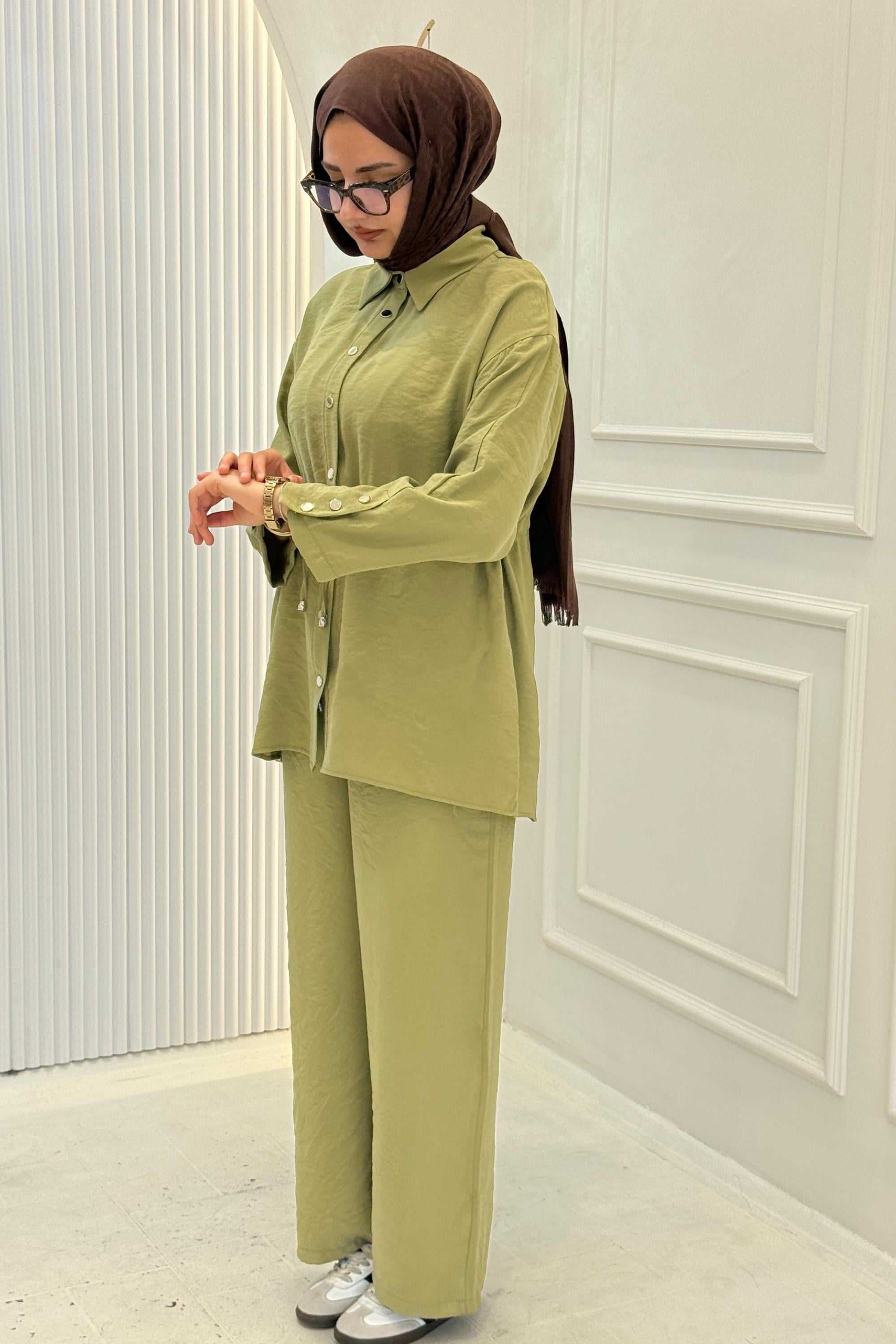 Beli Bağlamalı Pantolonlu Takım Yeşil OTW74019
