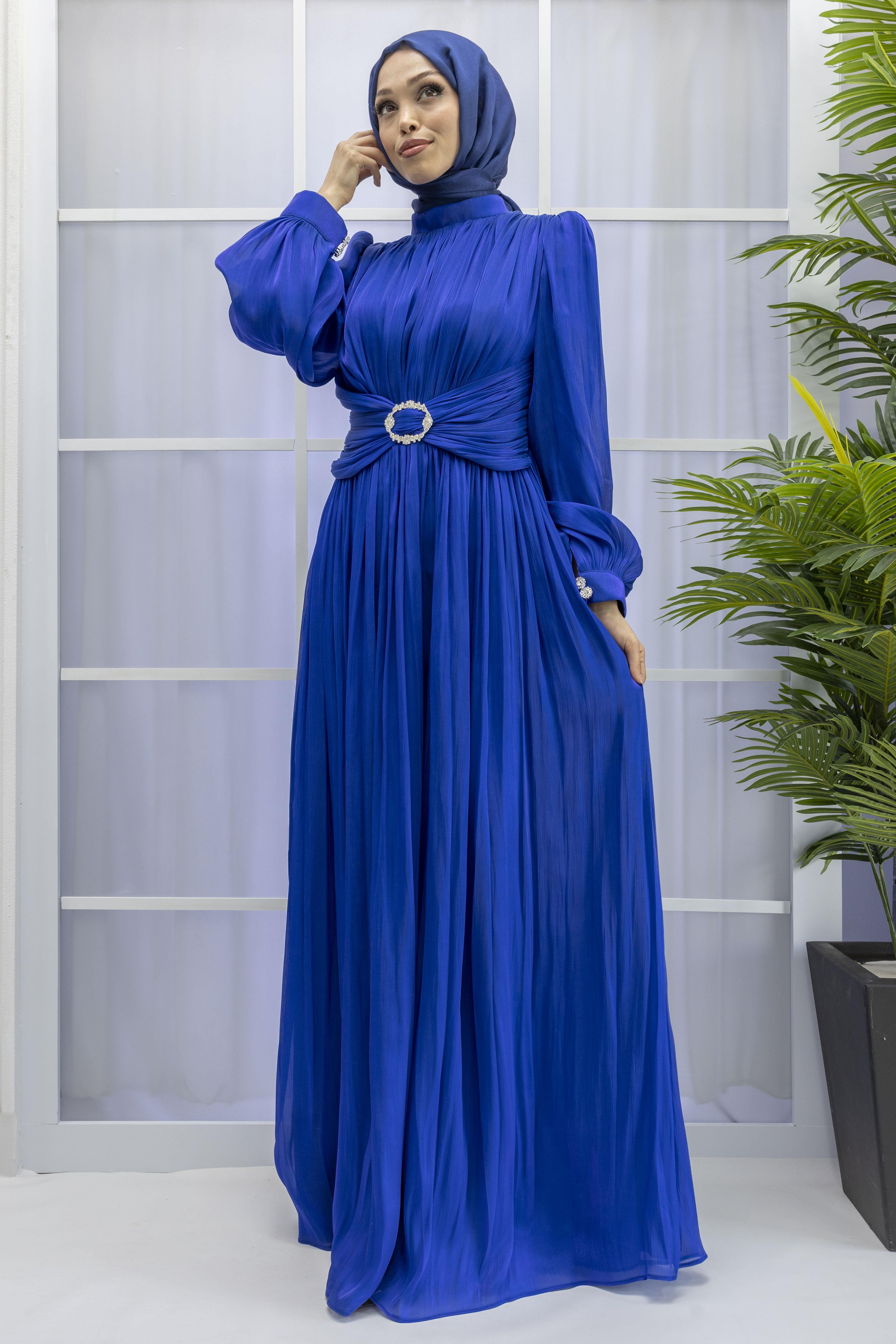 BELİ KEMER DETAYLI ABİYE ELBİSE Saks OTW9060