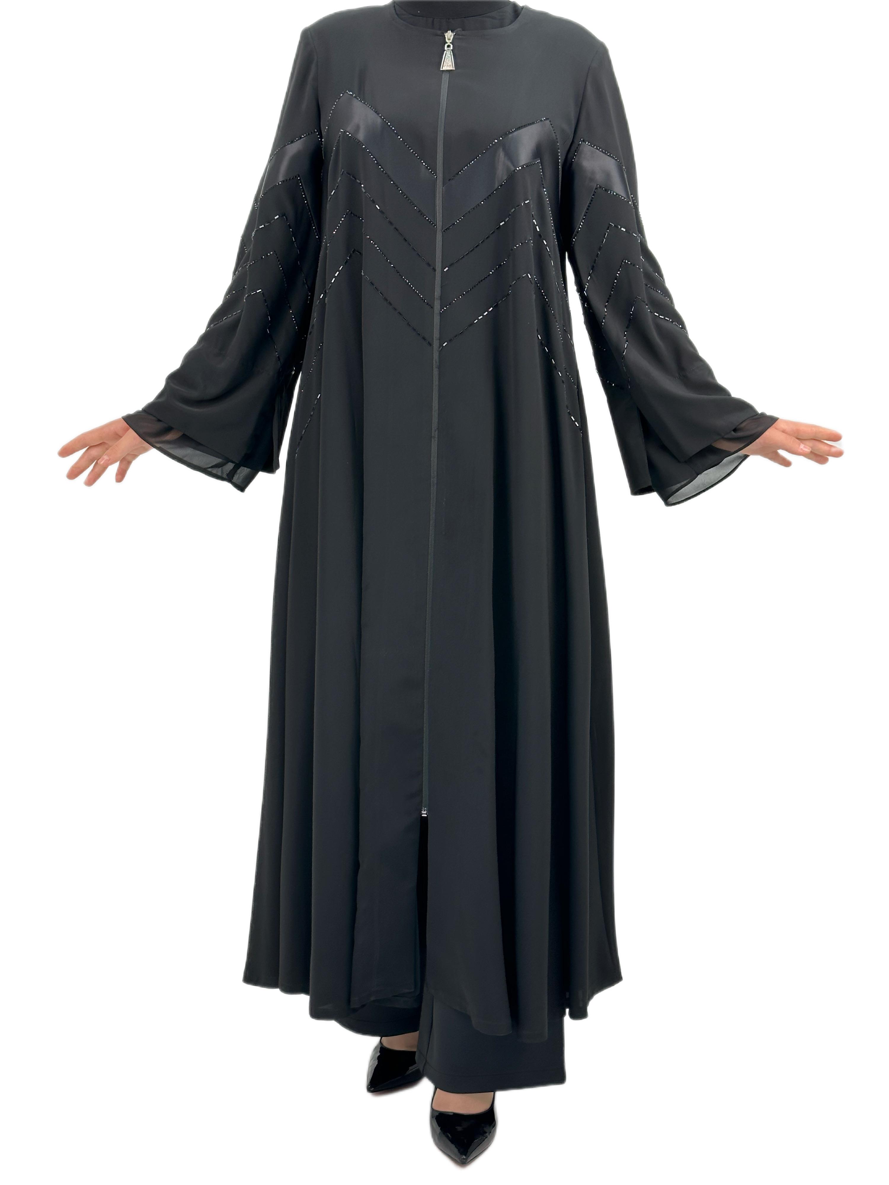 Boncuk İşlemeli Ferace Siyah OTW36159