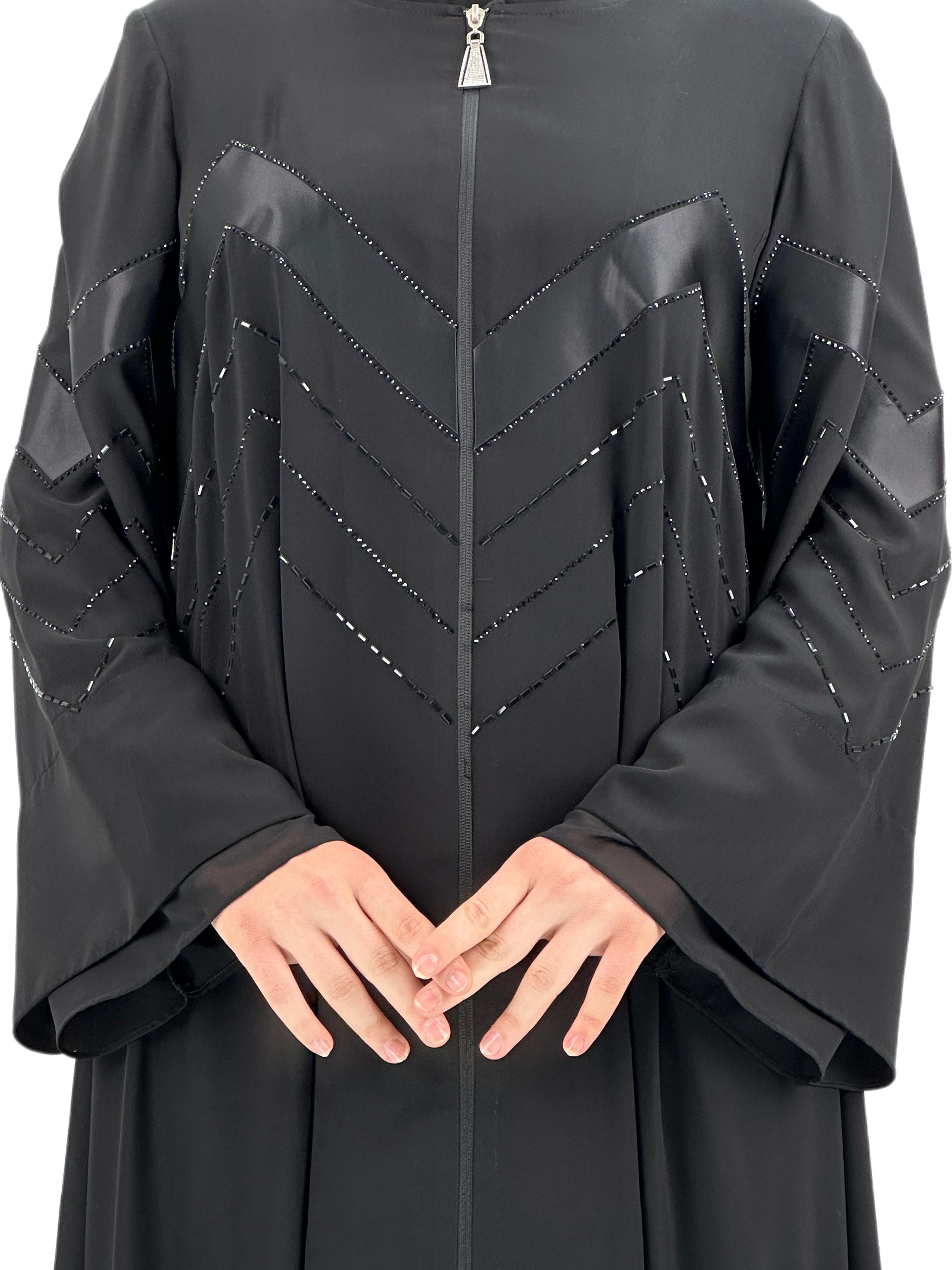 Boncuk İşlemeli Ferace Siyah OTW36159