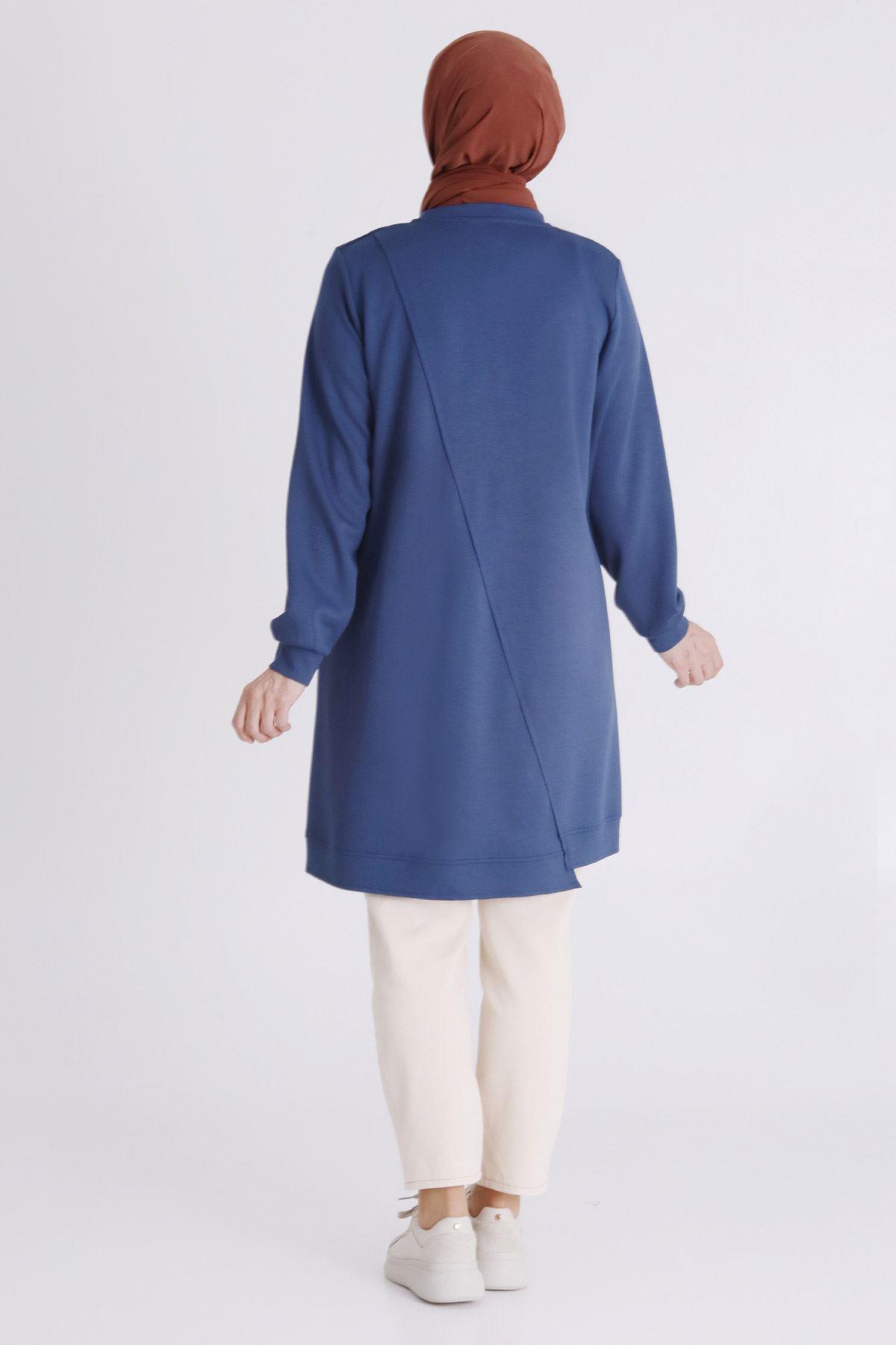 Behrem Boncuk ve Pul Detaylı Tunik İndigo OTW2058