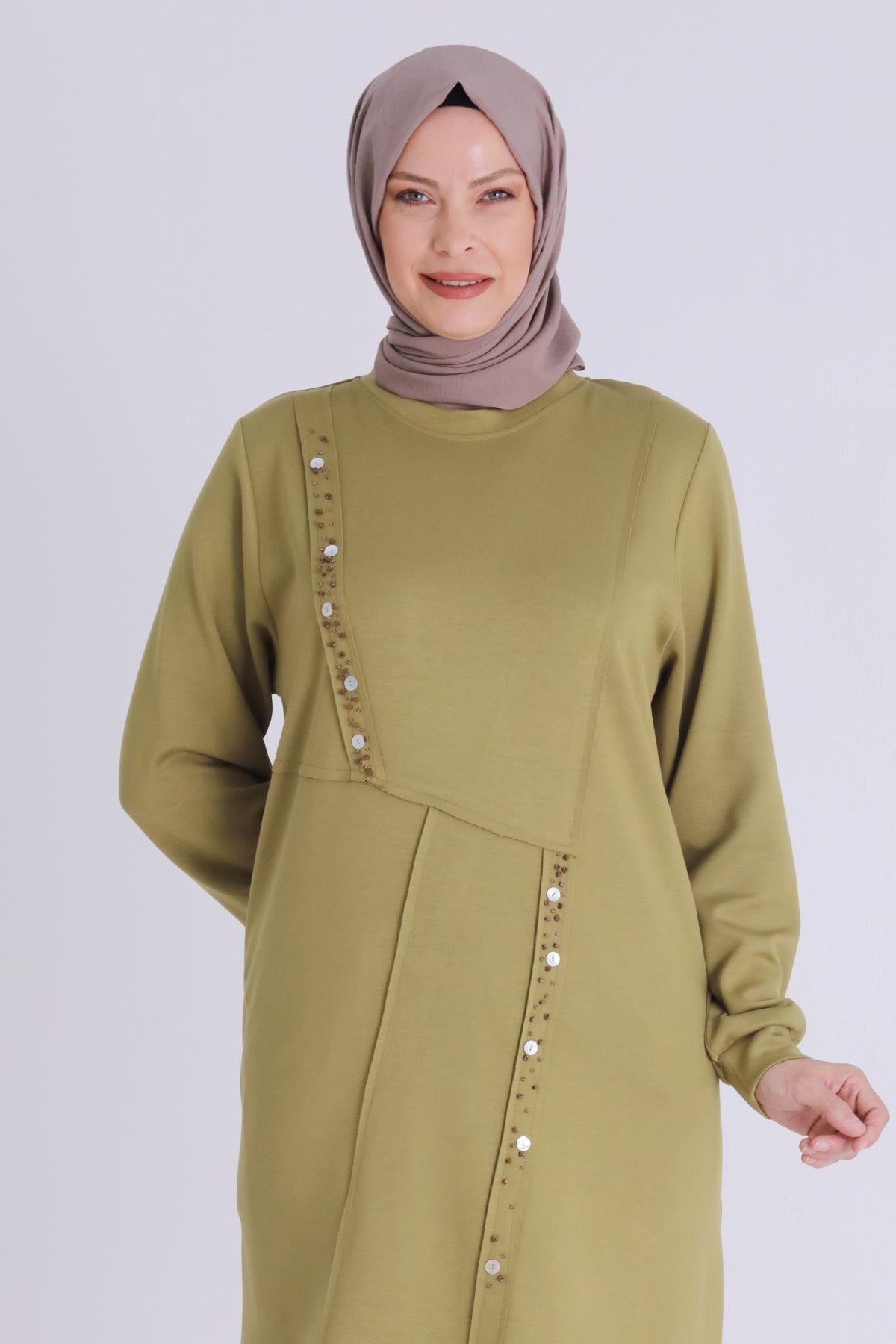 Behrem Boncuk ve Pul Detaylı Tunik Olive OTW2058