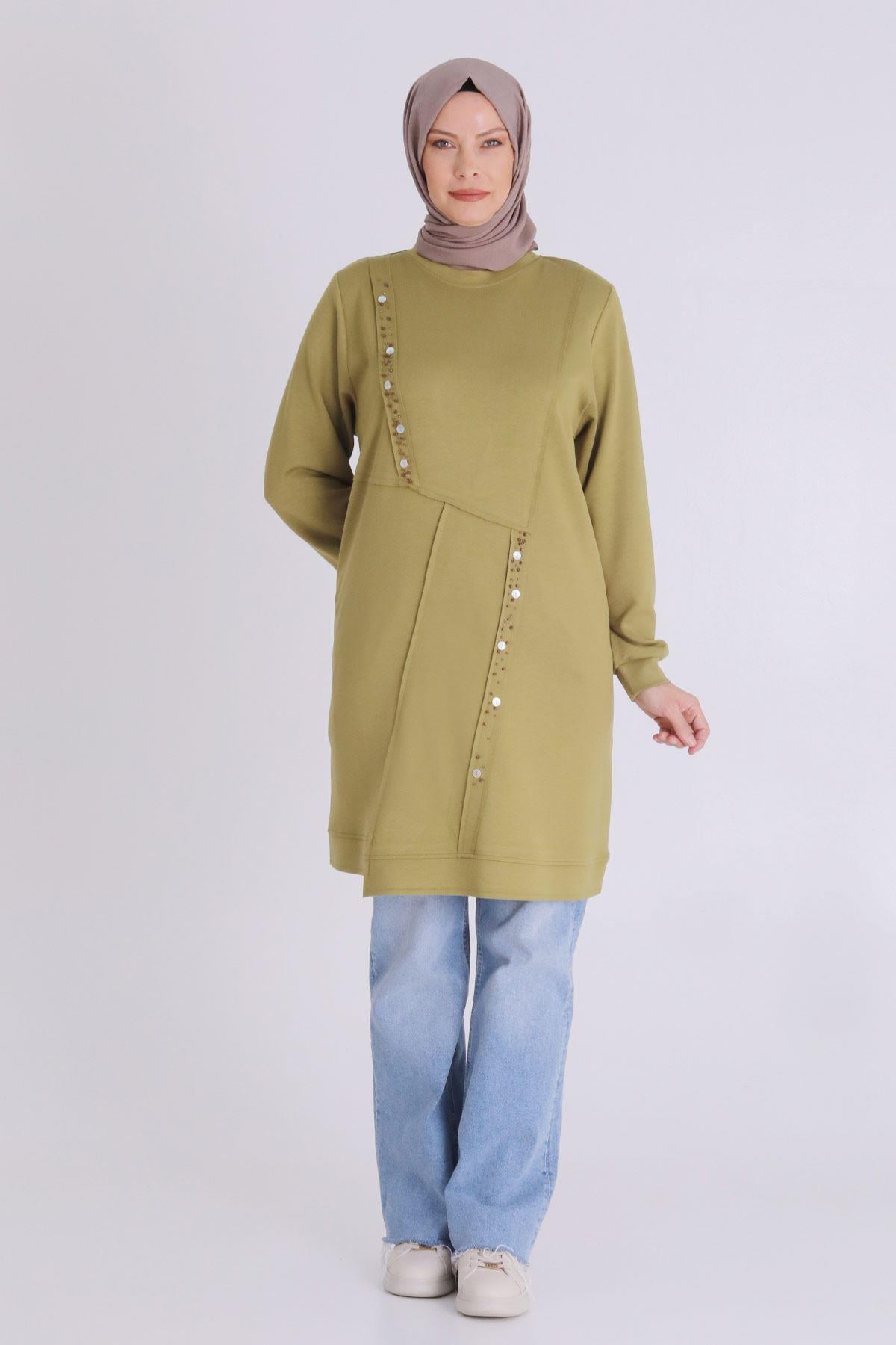 Behrem Boncuk ve Pul Detaylı Tunik Olive OTW2058