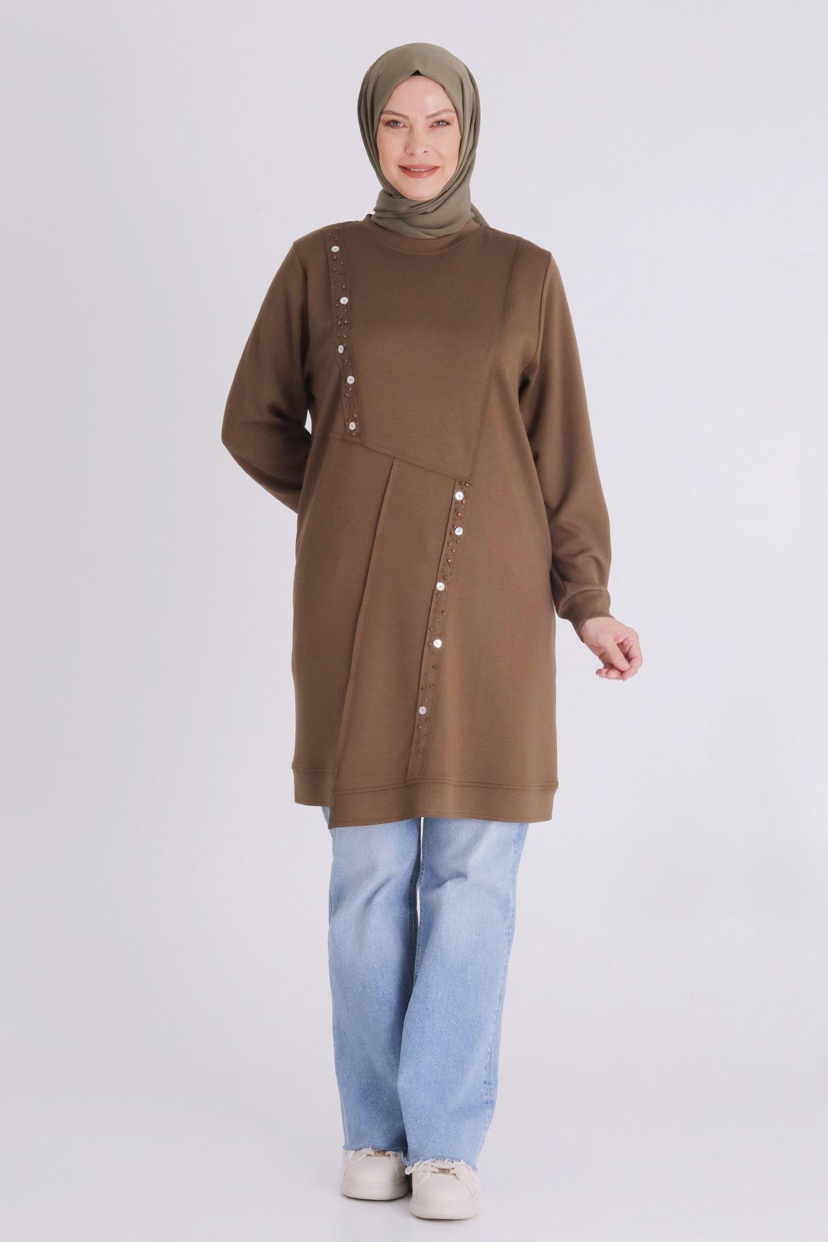 Behrem Boncuk ve Pul Detaylı Tunik Vizon OTW2058