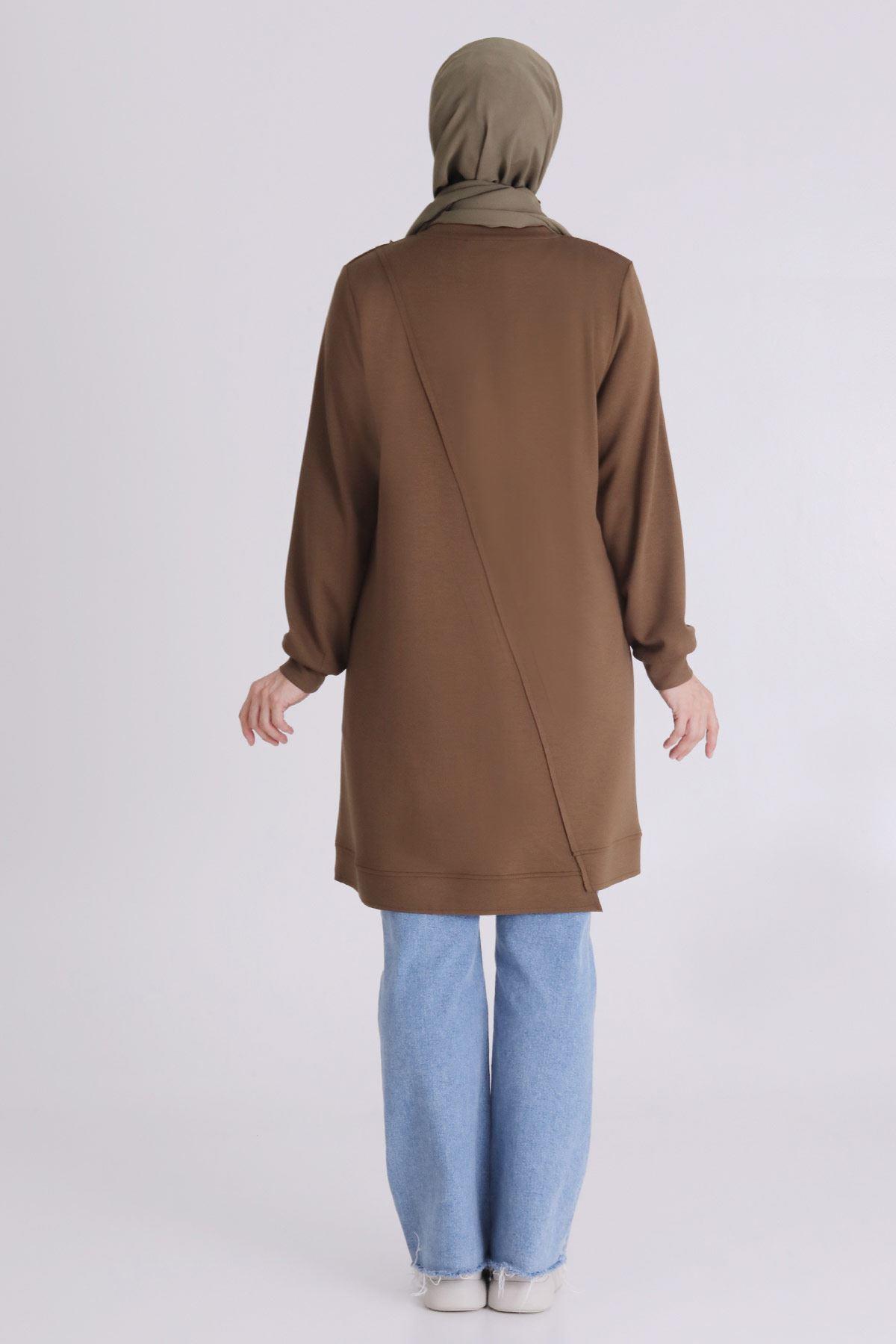 Behrem Boncuk ve Pul Detaylı Tunik Vizon OTW2058