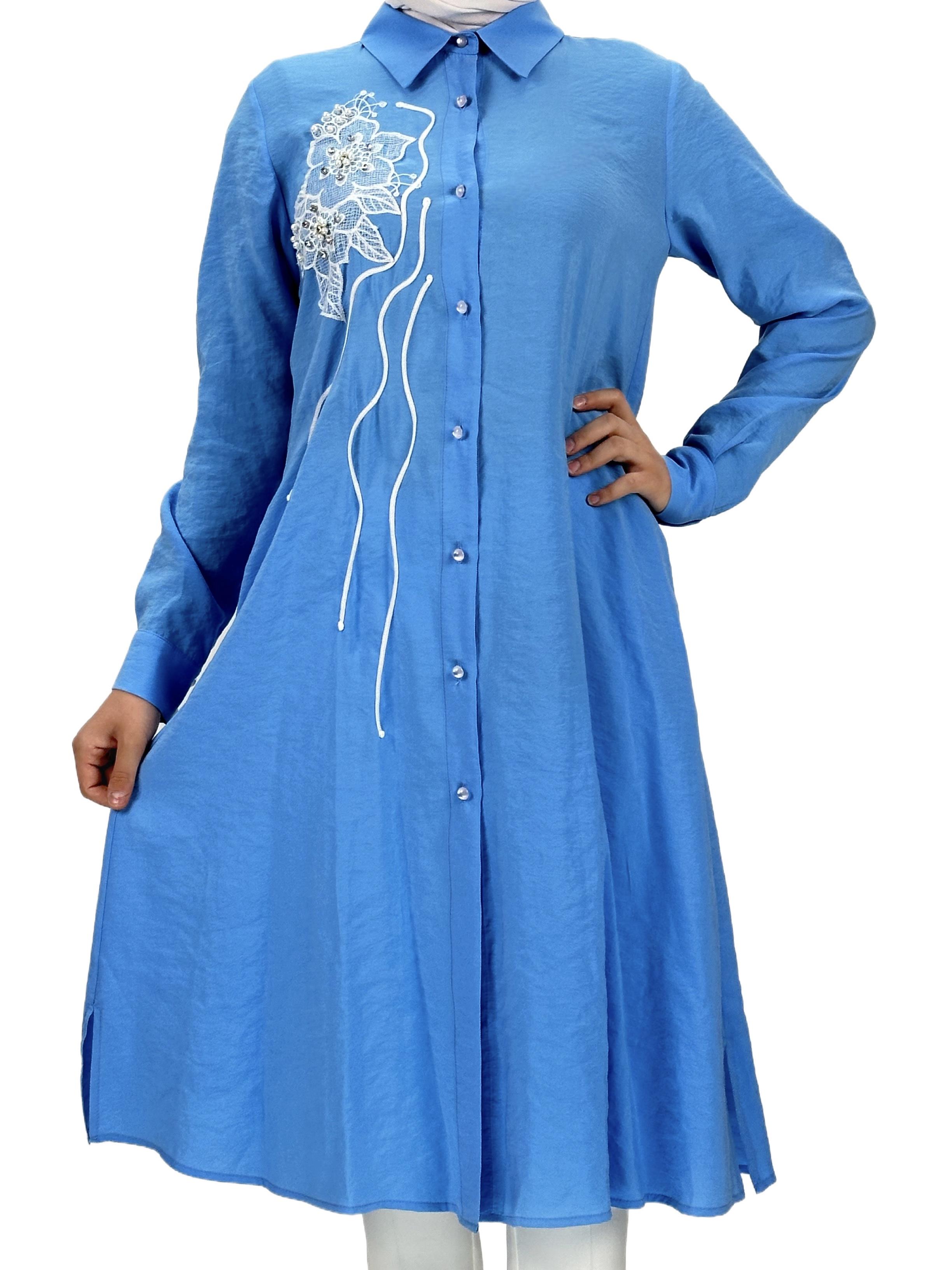Boydan Düğmeli Tunik Mavi OTW1269