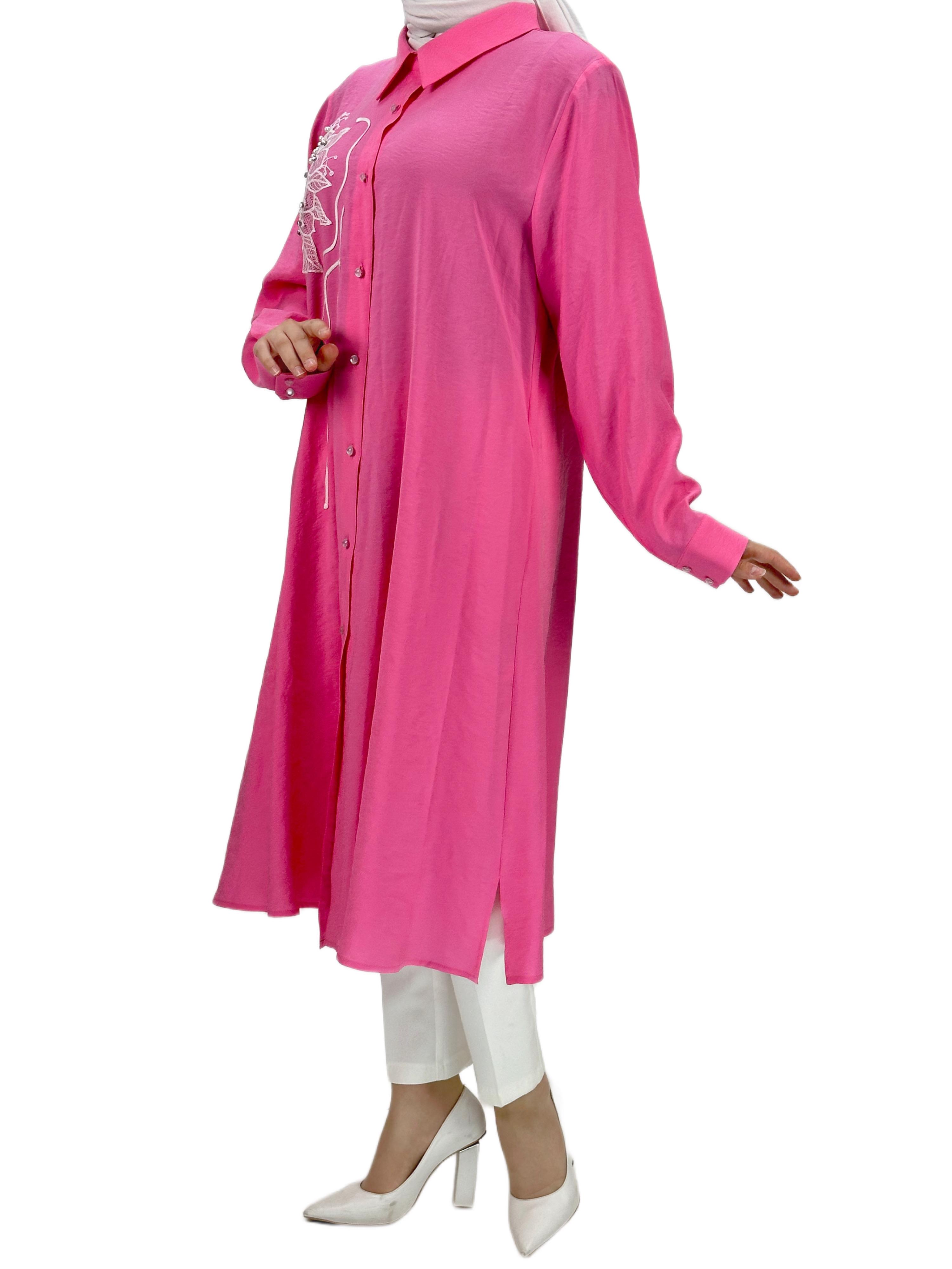 Boydan Düğmeli Tunik Pembe OTW1269