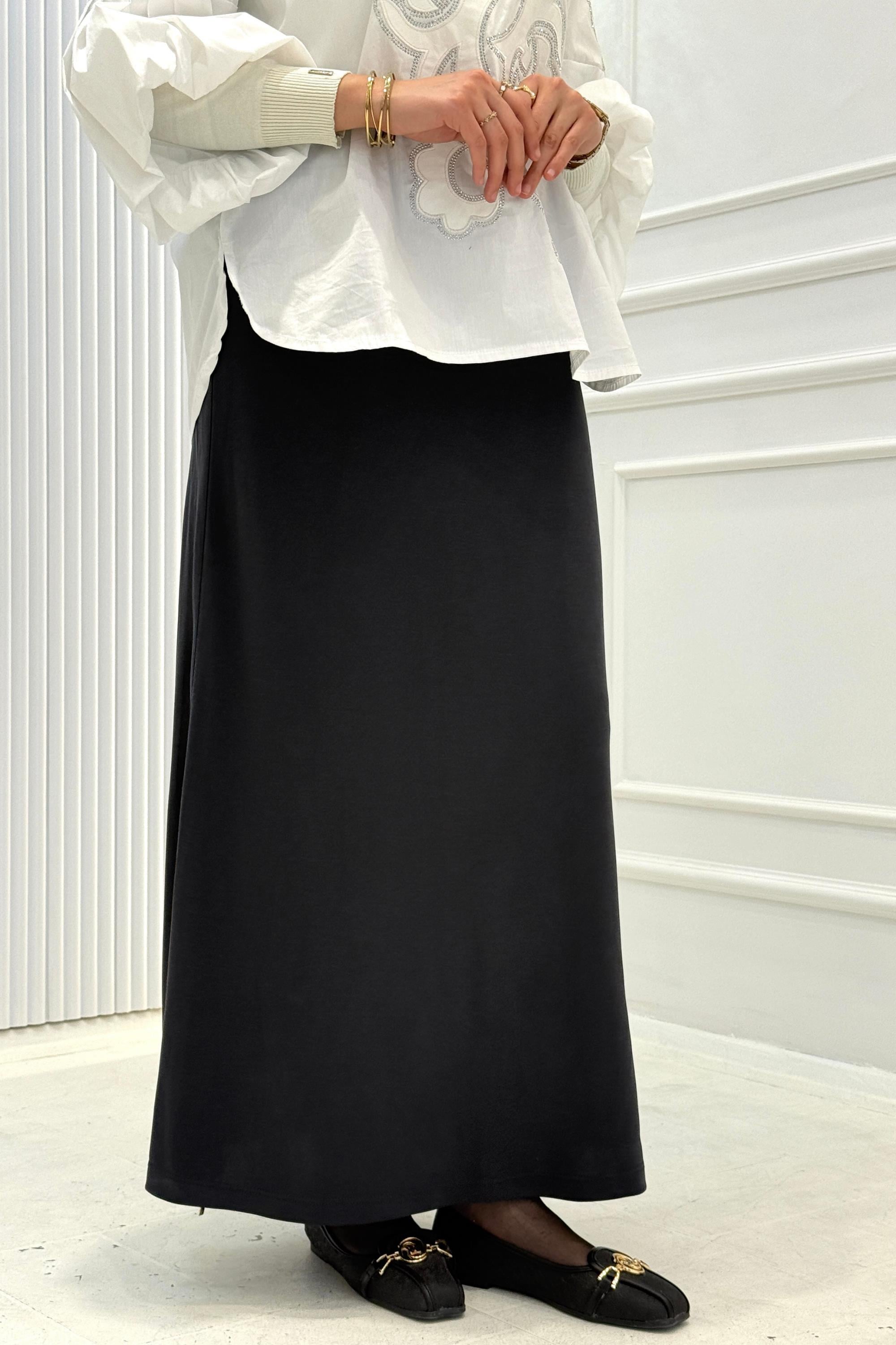 Büyük Beden Basic Düz Kesim Tensel Etek Antrasit OTW2767