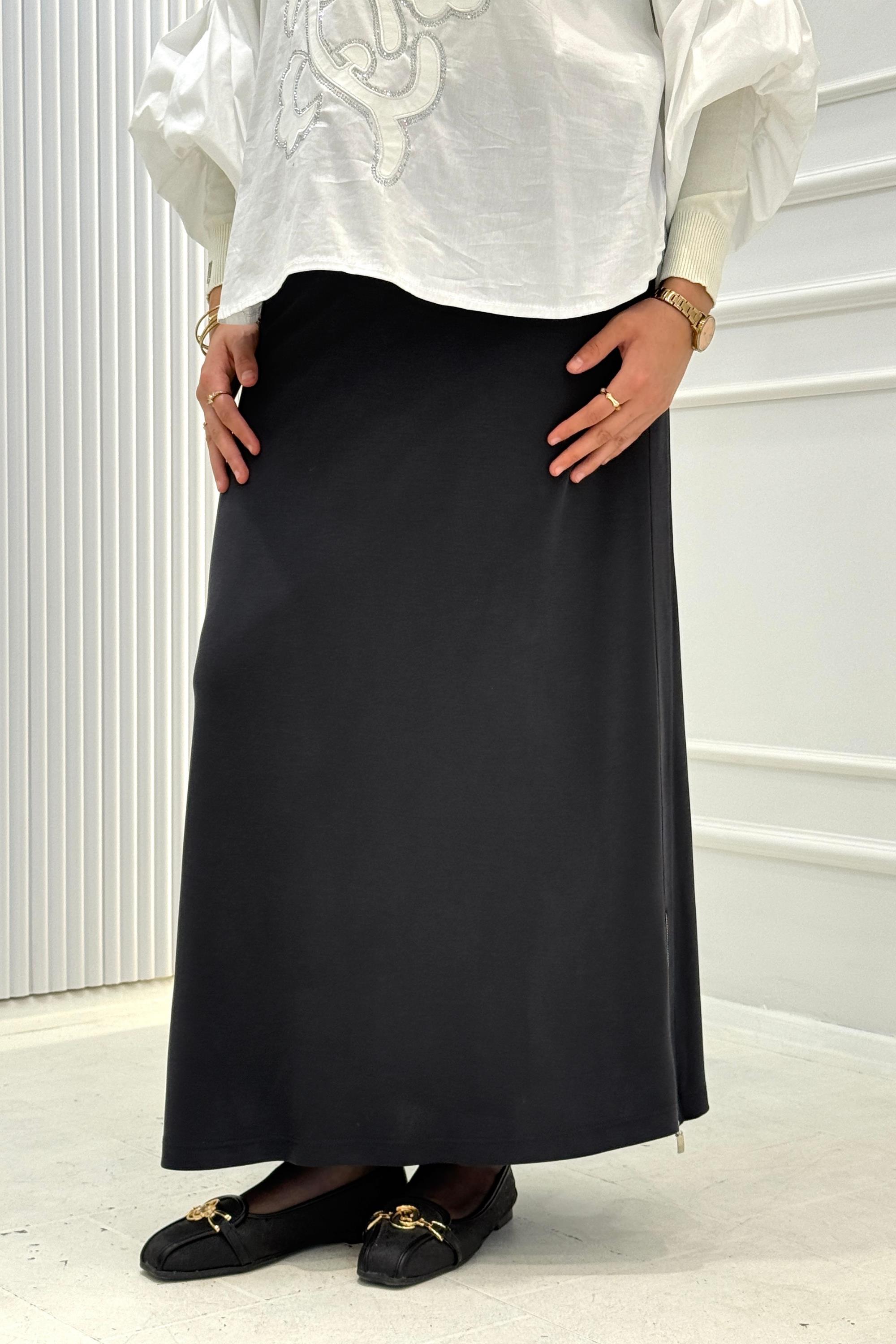 Büyük Beden Basic Düz Kesim Tensel Etek Antrasit OTW2767