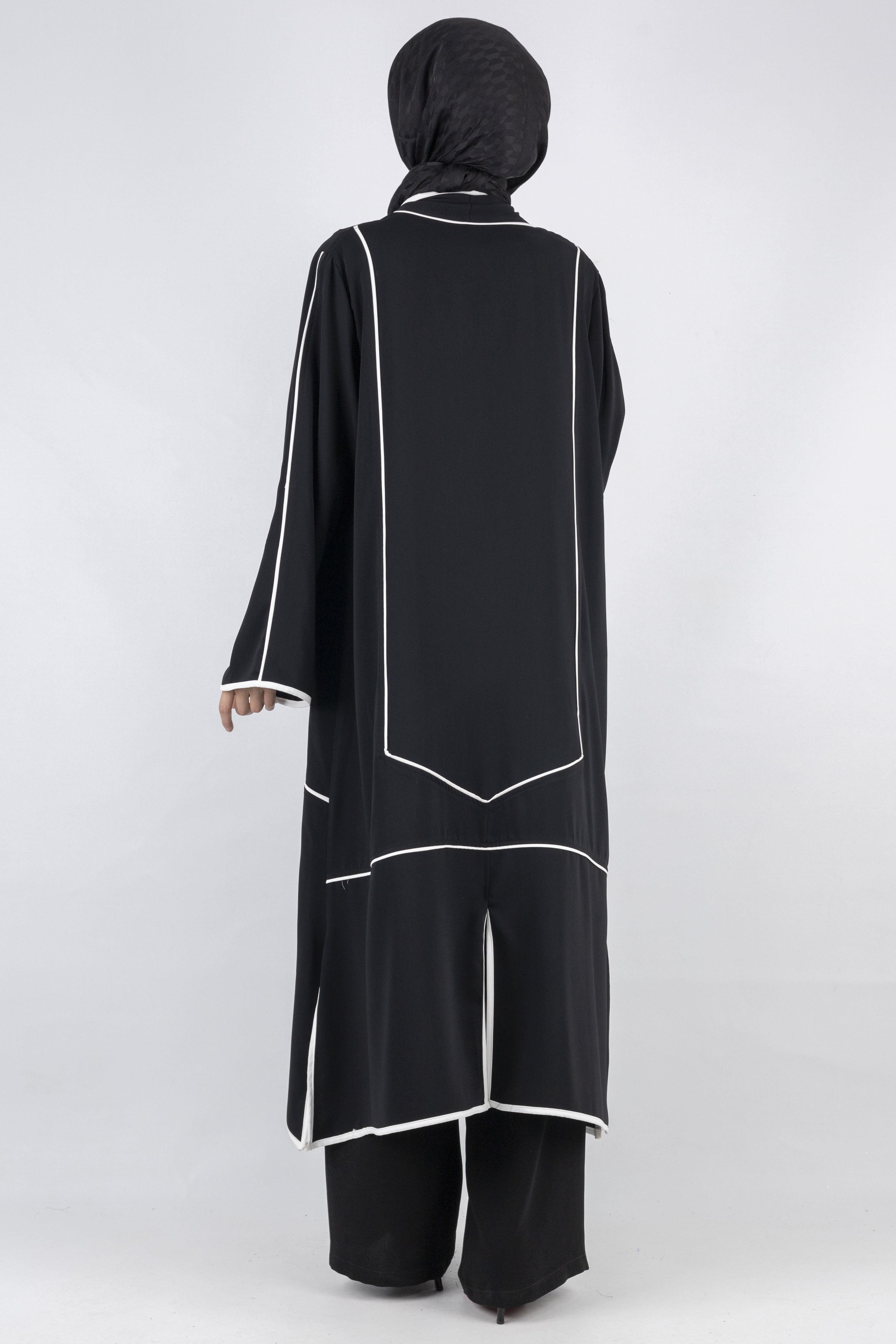 Büyük Beden Biyeli İçlik Ve Kimono Takım Siyah OTW1023