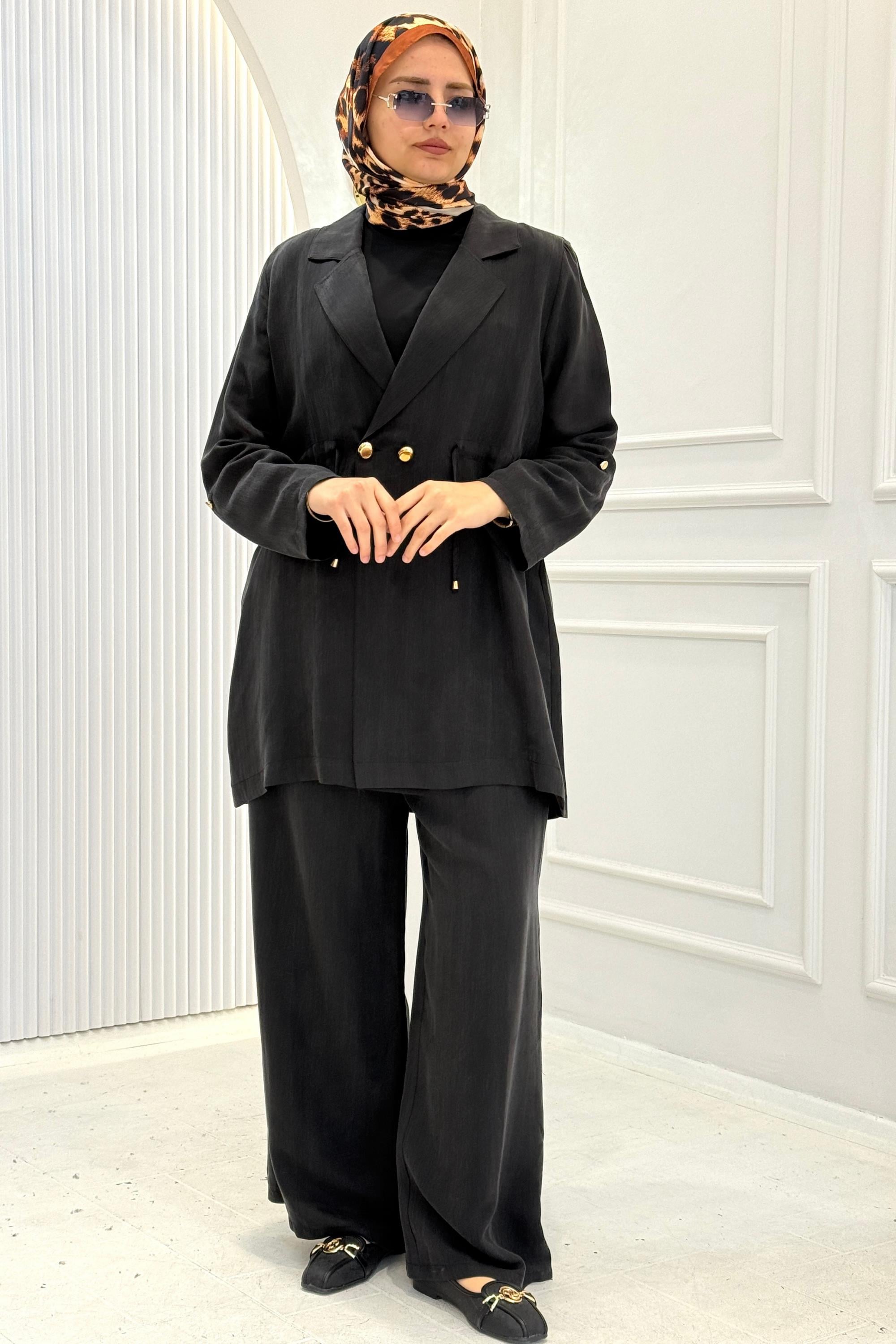 Büyük Beden Blazer Ceketli Pantolon Takım Siyah OTW1034