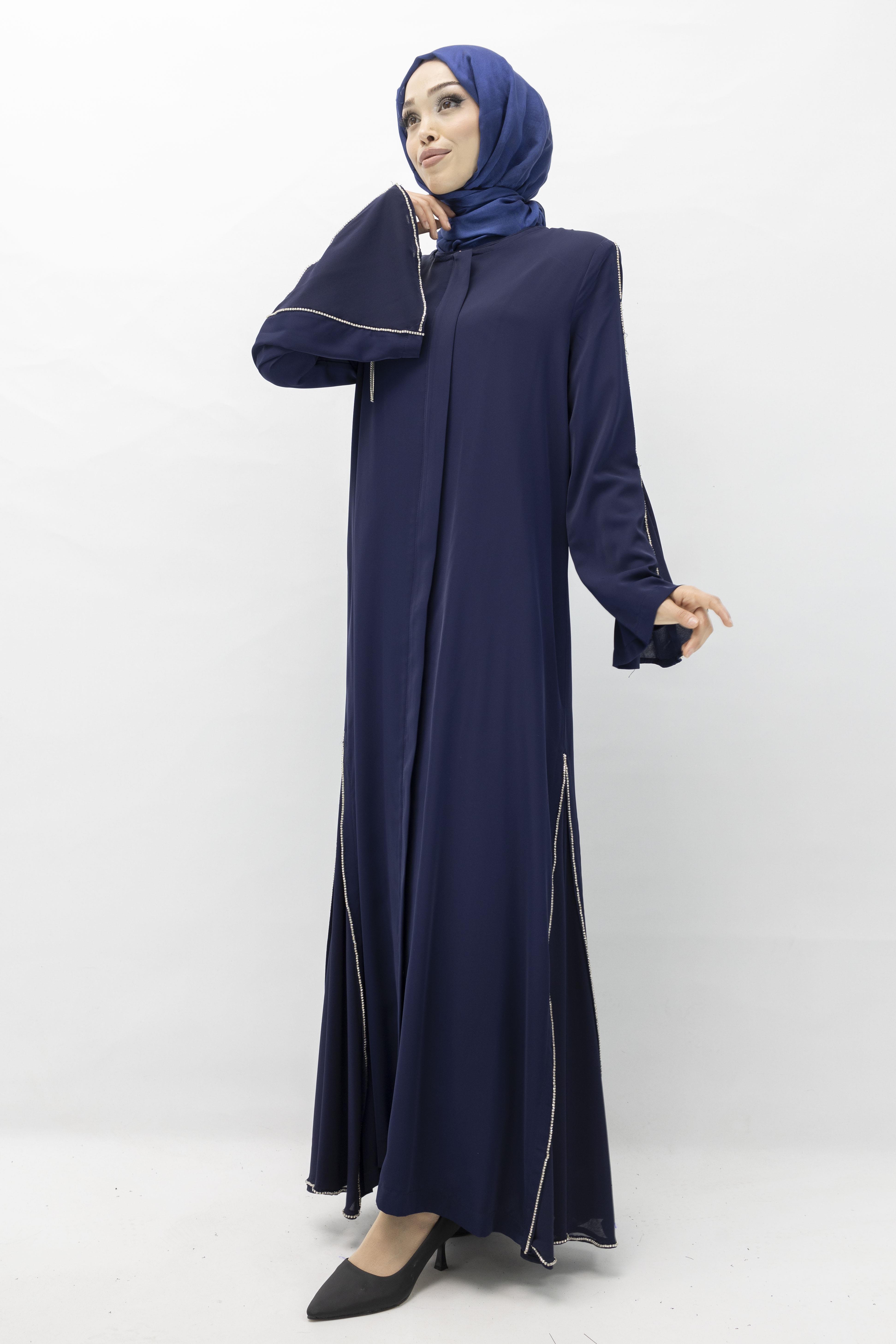 Büyük Beden Broşlu Ferace Lacivert OTW36184