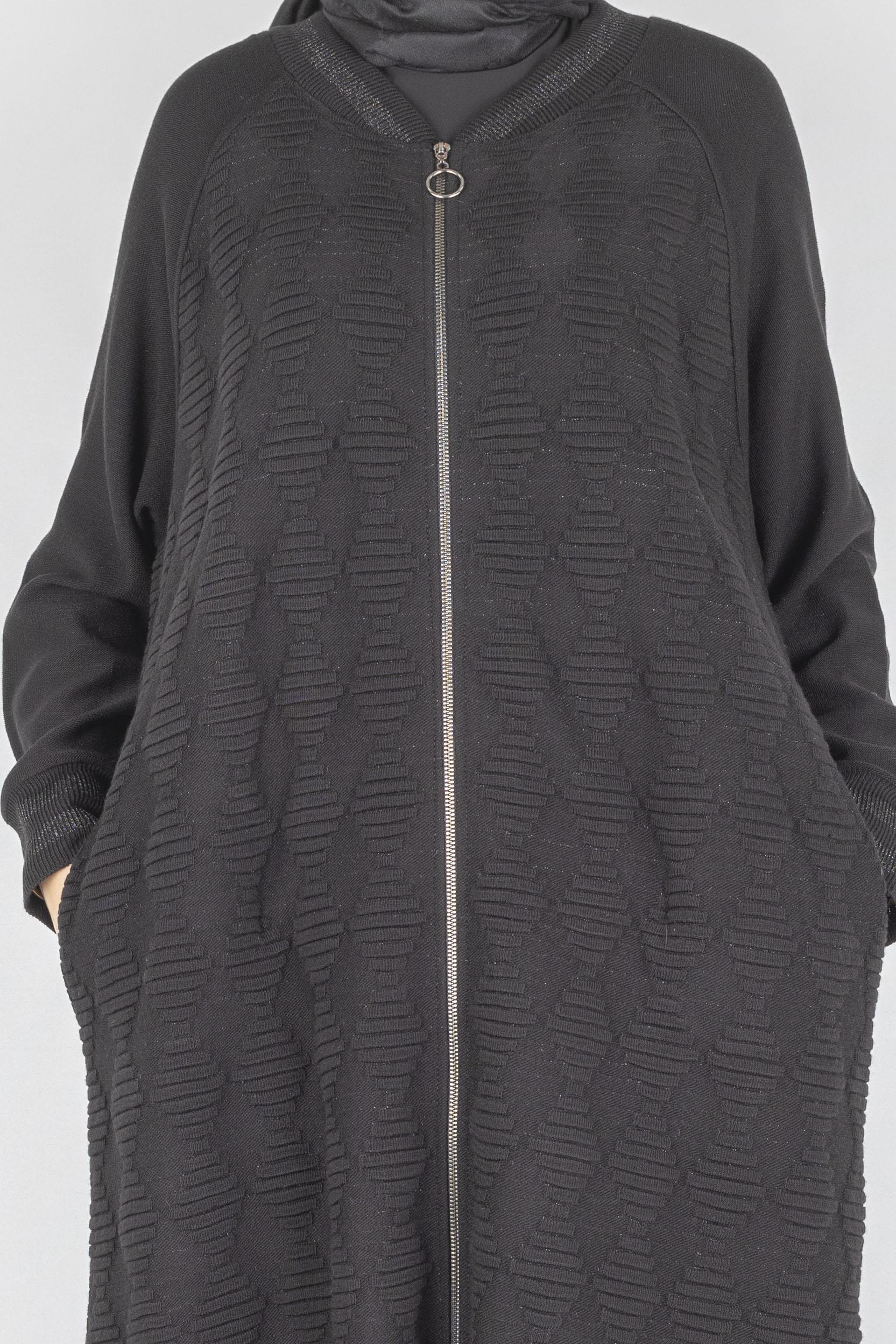 Büyük Beden Çelik Örme Fermuarlı Kap Siyah OTW5604