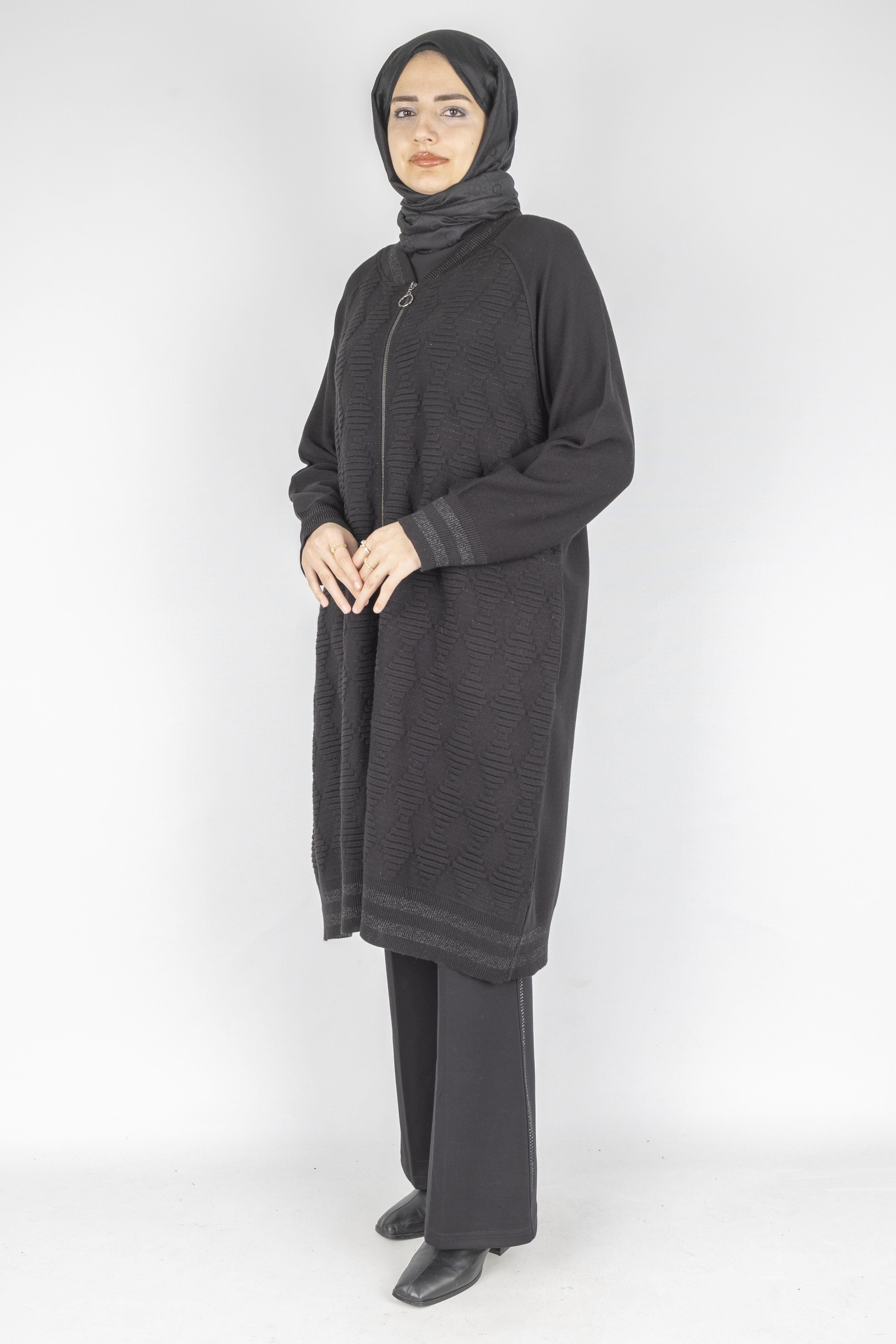 Büyük Beden Çelik Örme Fermuarlı Kap Siyah OTW5604